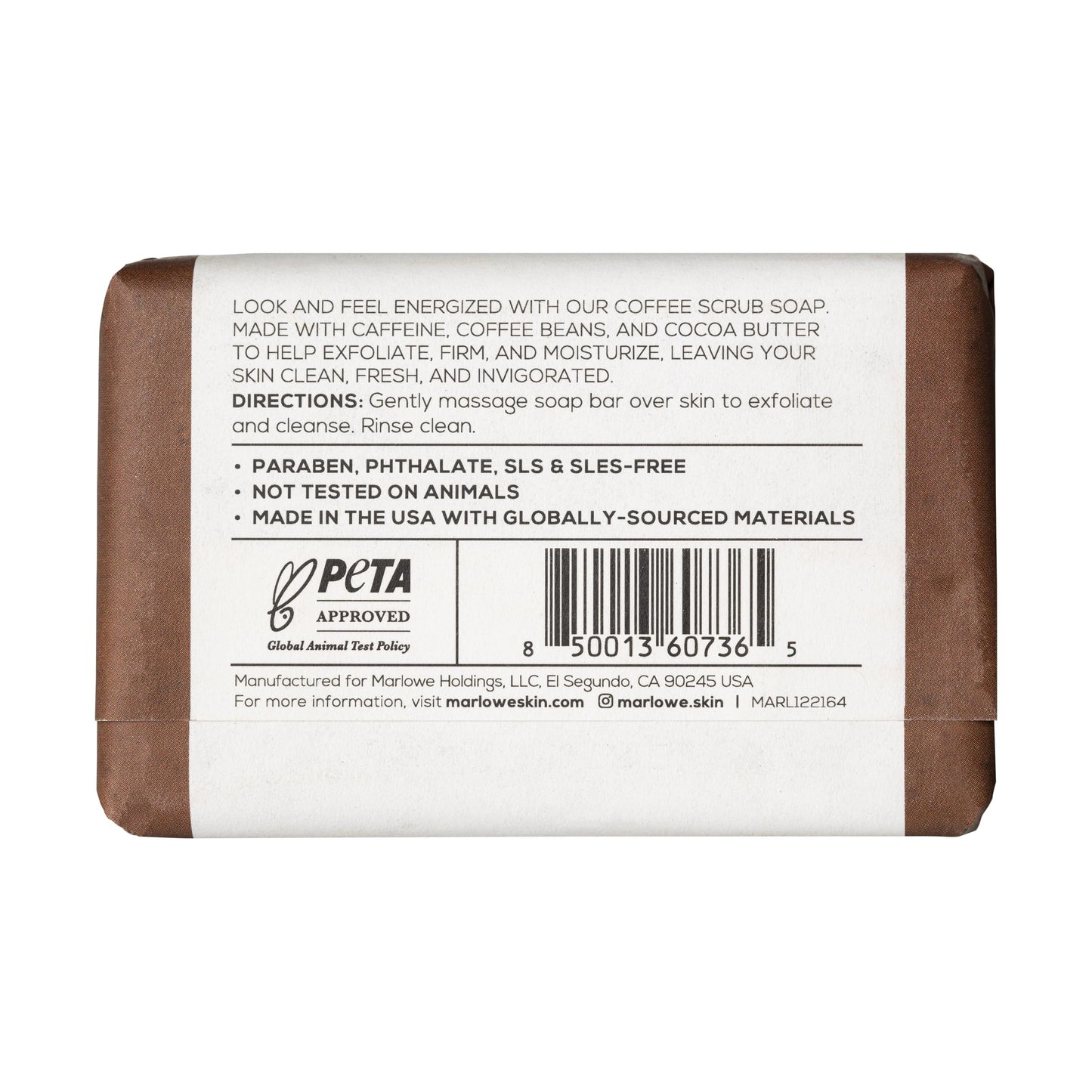 MARLOWE. No. 109 Coffee Bar Soap 7 oz (12 Bars), Body Scrub Soap for Men, Refreshing, Energizing, Exfoliating Soap with Natural Extract, Caffeine, Coffee Bean & Cocoa Butter, Fresh Brewed Coffee Scent