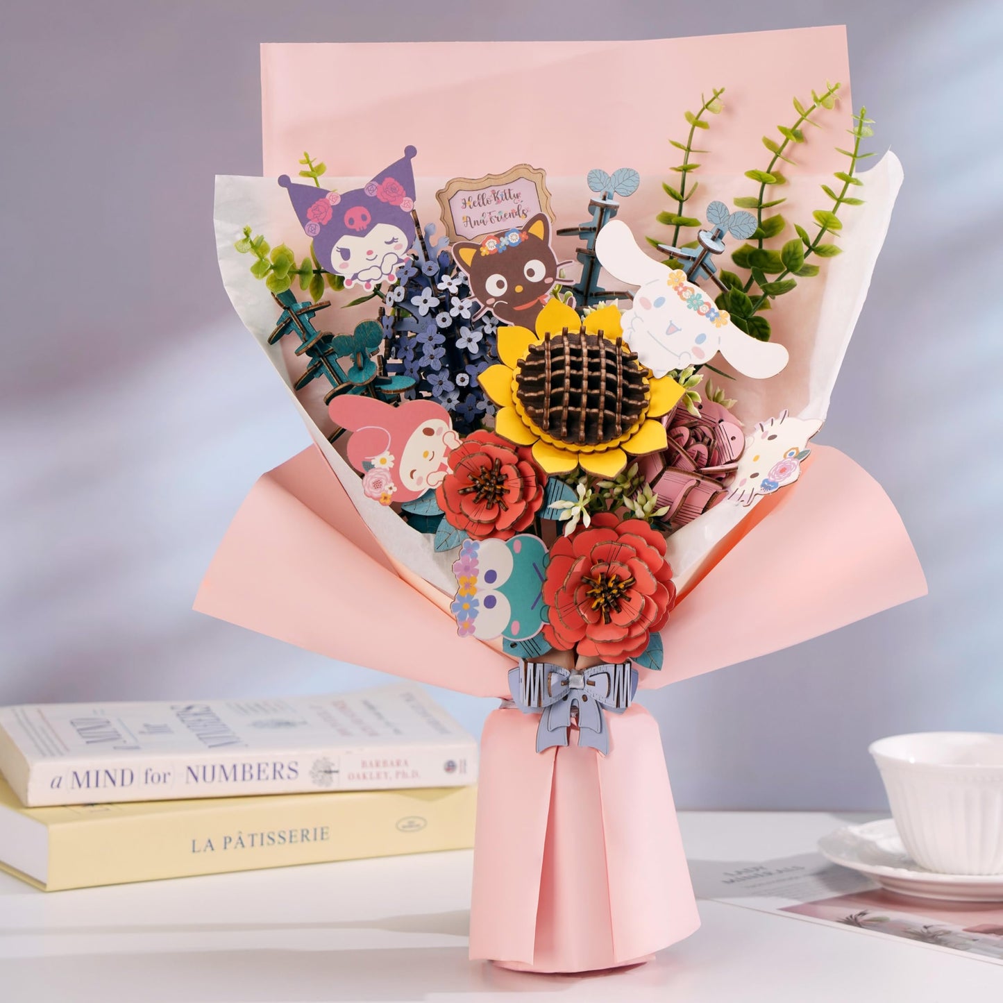 Hands Craft Hello Kitty Bouquet 3D Wooden Puzzle Kit | DIY Floral Model | Arts & Crafts for Adults & Kids | Creative Hobby Kits | Hello Kitty Characters | Wood Building Set | Lovely Gift