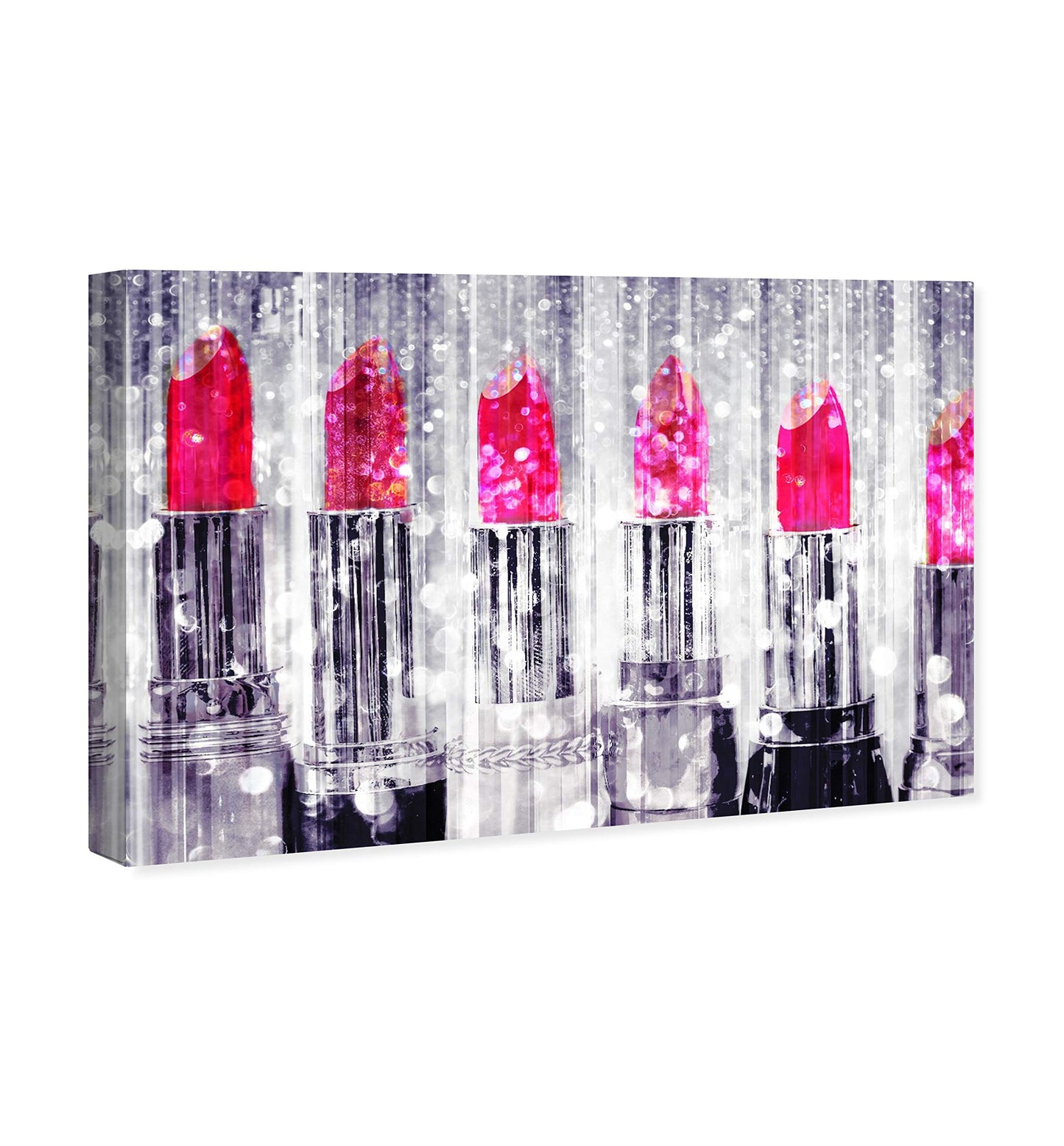 The Oliver Gal Artist Co. Fashion and Glam Wall Art Canvas Prints 'Silver Lipstick Collection-Custom' Home Décor, 30 in x 20 in, Gray, Pink