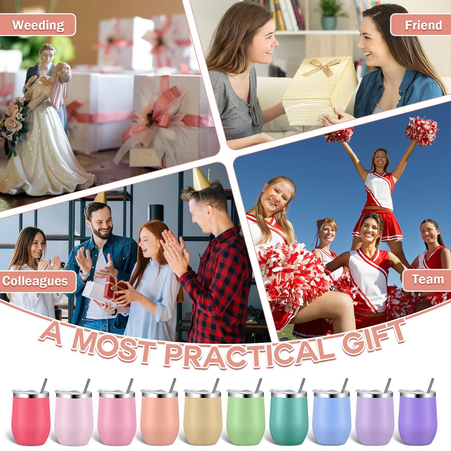 40 Pack Insulated Wine Tumbler 12oz Stainless Wine Coffee Cup with Lid Straw Double Wall Vacuum for Employee Wedding School Homeless Housekeeping Week Christmas Operation Gift(Morandi Color)
