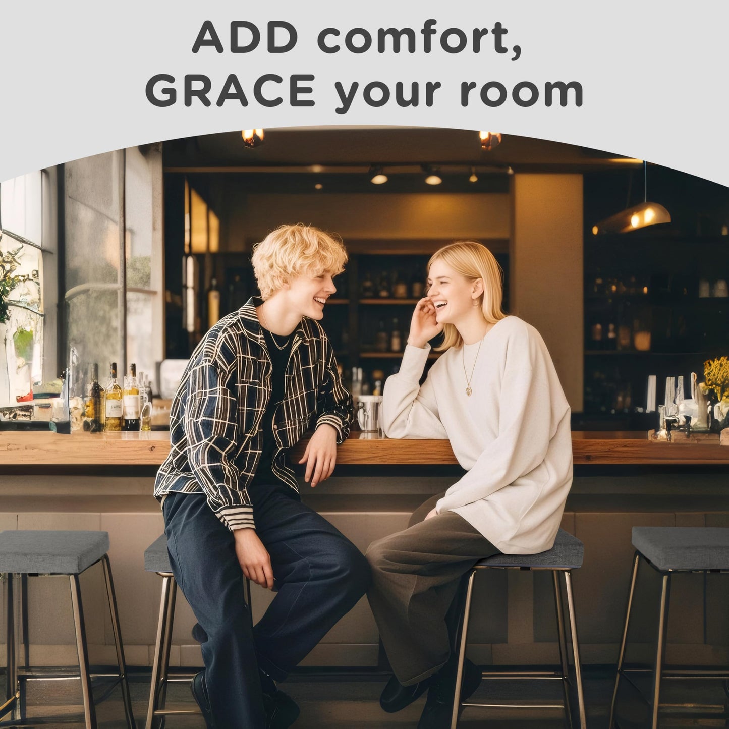 AddGrace Anti-Slip Bar Stool Cushions Square Bar Stool Seat Cushions with Ties Set of 4 Small Square Chair Pads with Machine Washable Cover 12"X12"X2" (Dark Grey)
