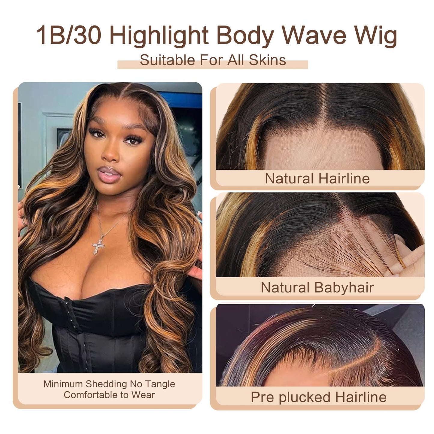 26 Inch Ombre Lace Front Wig Human Hair Pre Plucked With Baby Hair Highlight 13x6 Lace Front Wigs Human Hair 1B/30 Body Wave Colored Wigs 180% Density Brown Glueless HD Lace Frontal Wigs for Women