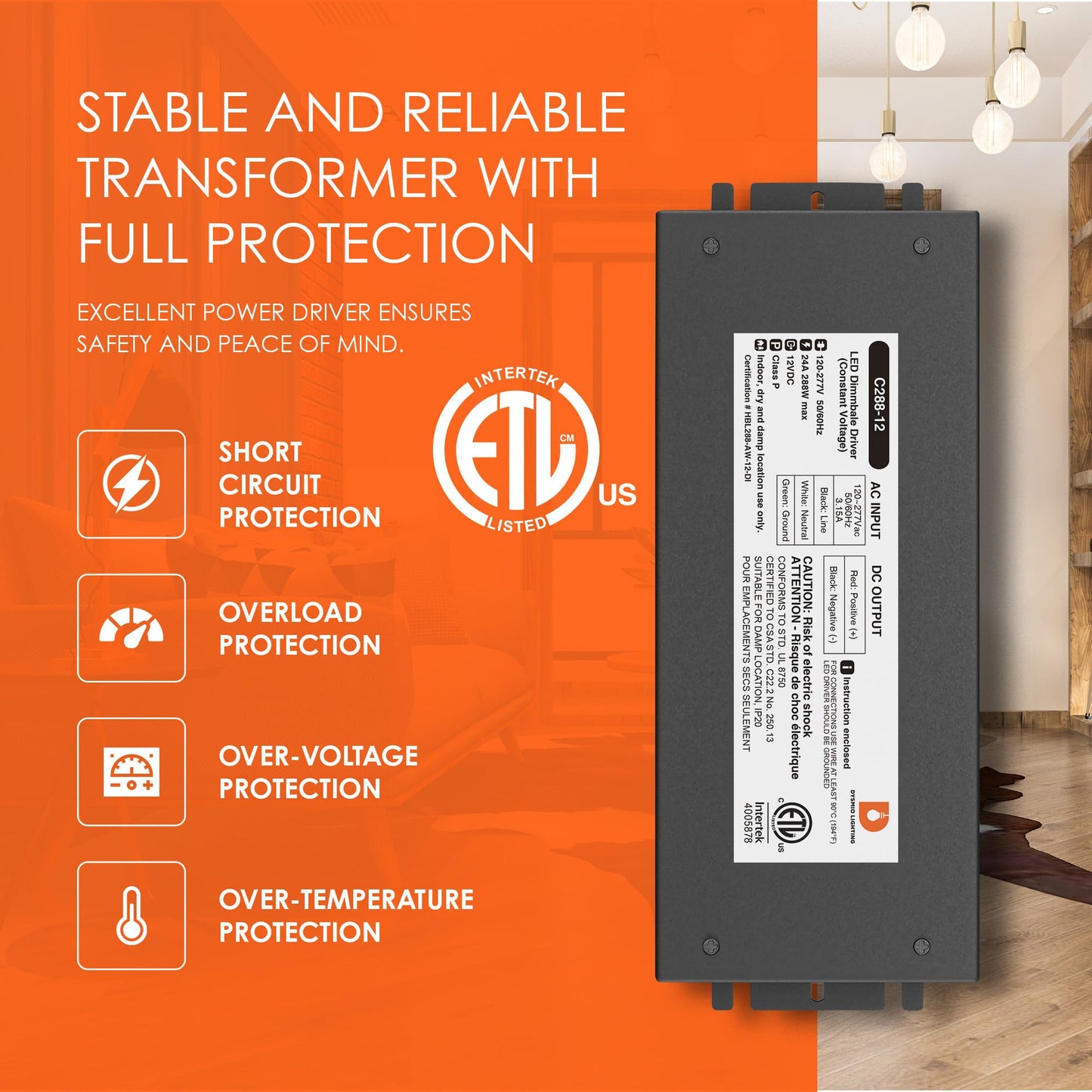 Dysmio 12V DC LED Driver 288W - Quiet Electronic Dimmable Power Supply for LED Strip Lights