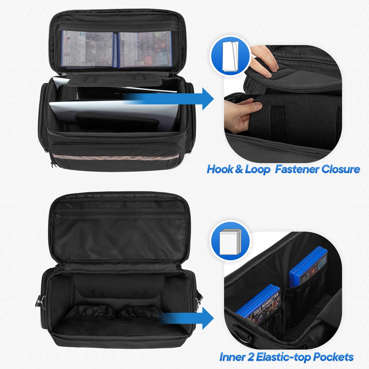 LoDrid Travel Carry Case Compatible with PS5/PS5 Slim/PS4/PS4 Pro/PS4 Slim/Xbox One/Xbox One X for Console and 15.6" Laptop, Protective Gaming Bag with Handle and Shoulder Strap, Black