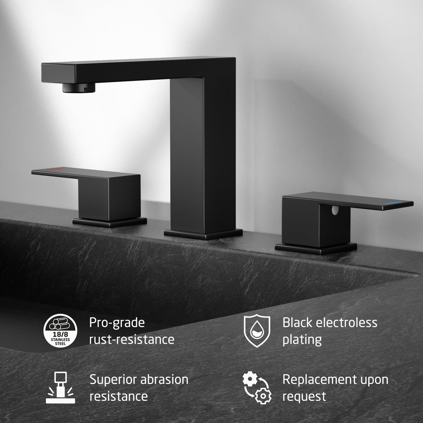 KES All Metal Black Bathroom Faucets 8 Inch, Widespread Bathroom Sink Faucet, 3 Hole Vanity Faucet with Supply Hoses, SUS 304 Stainless Steel Matte Black, L4350LFF12-BK