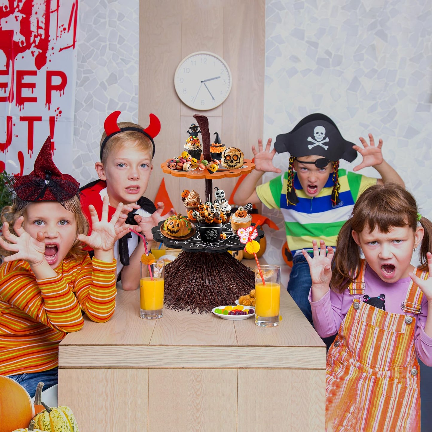 antiai 2 Tier Halloween Cupcake Stand Wooden Cake Dessert Stand Party Supplies Food Tray Decorations Ghost Cupcake Holder for Halloween Party Display Serving Dishes