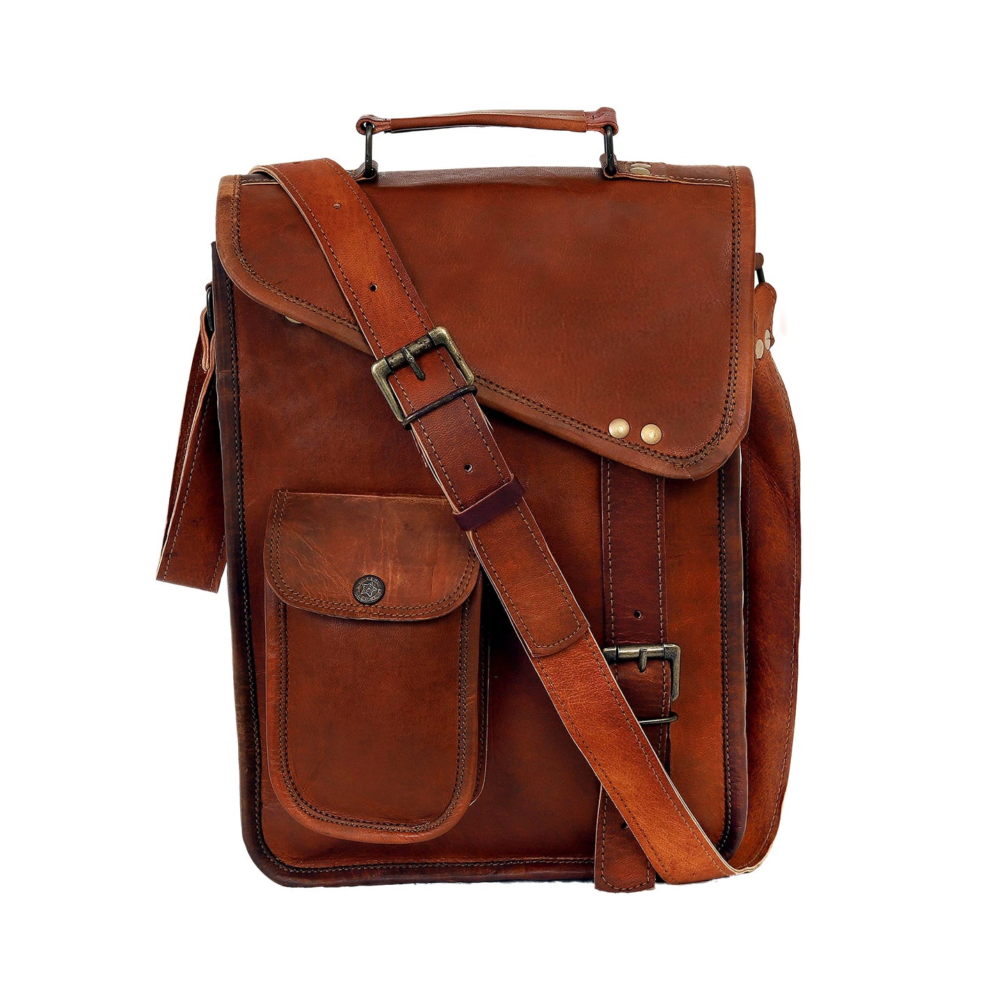 18" leather satchel tablet bag laptop case office briefcase messenger gift for men computer distressed shoulder bag