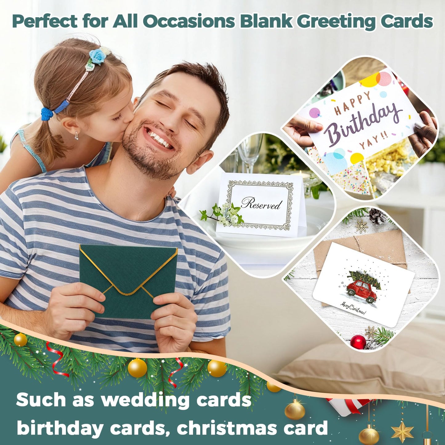 Sabary 100 Pcs Blank Watercolor Cards with Envelopes Set 140lb/300 Gsm Cotton Heavyweight Foldable Greeting Paper Card for Christmas Painting Invitation Note Birthday Wedding(Red and Green,4 x 6 Inch)