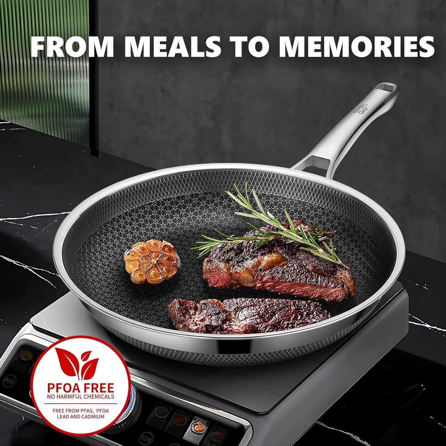 OATOFP Non Stick Frying Pans 12 inch, Hybrid Frying Pans Nonstick with Lid,non stick Stainless Steel Skillets, Dishwasher and Oven-Safe Chef Pan, PFOA Free Cookware