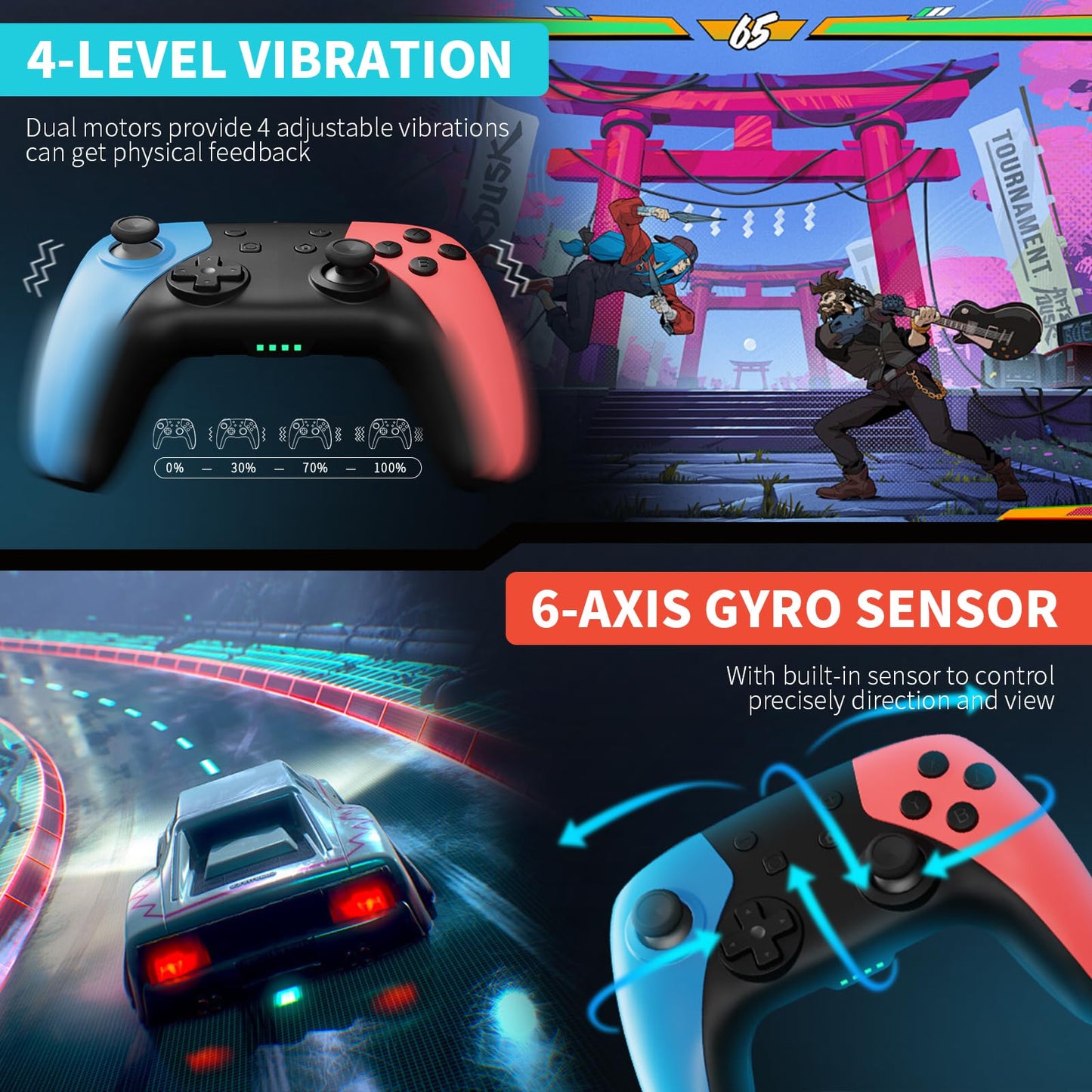 AceGamer 2 Pack Wireless Controller for Nintendo Switch/Lite/OLED, Hall Effect Joystick for Switch 2 Pro Controller with Wake-Up/Turbo/Dual Vibration/Programmable (Red+Blue)