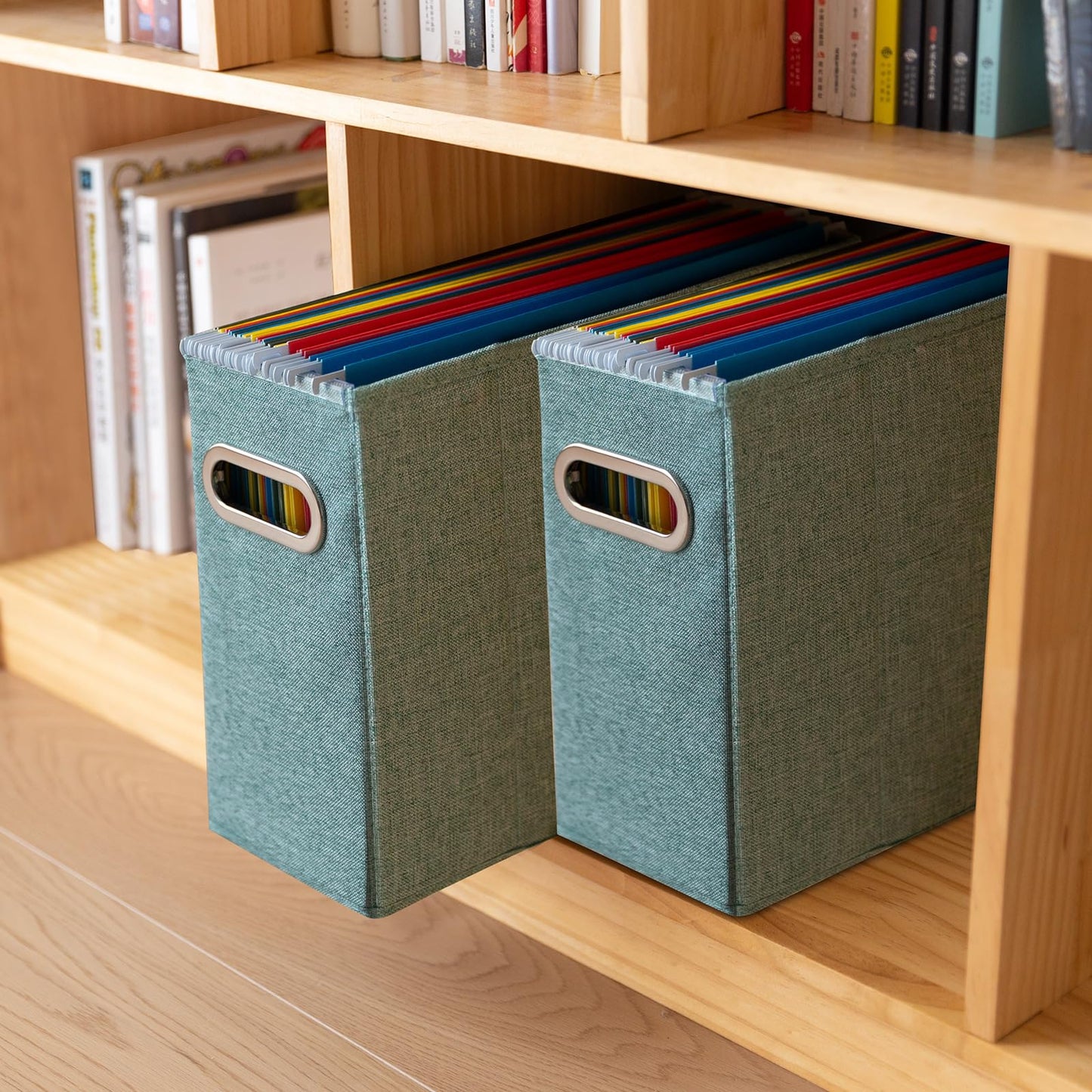 ComfortKeeper 6 Packs Letter Size File Organizer, File Folders Organizer, Fabric Storage Box, Collapsible Paper Organizer with Metal Handle, Smooth PVC Rails, Only Box (Green)