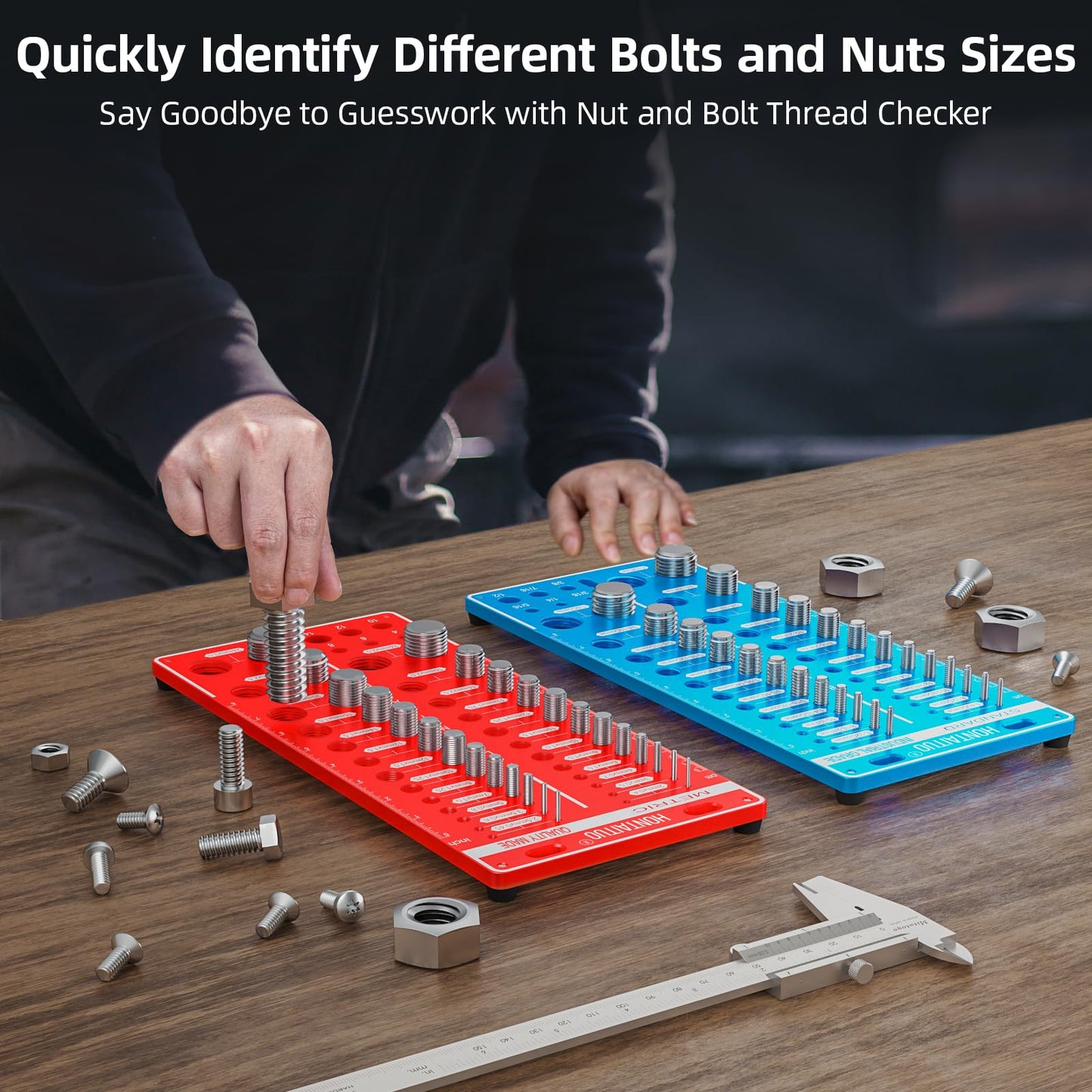 62 Nut and Bolt Thread Checker Standard and Metric,Bolt Size and Thread Gauge with 25 Standard & 25 Metric Bolt & 12 Drill Bit Gauge,Bolt and Nut Identifier Gauge