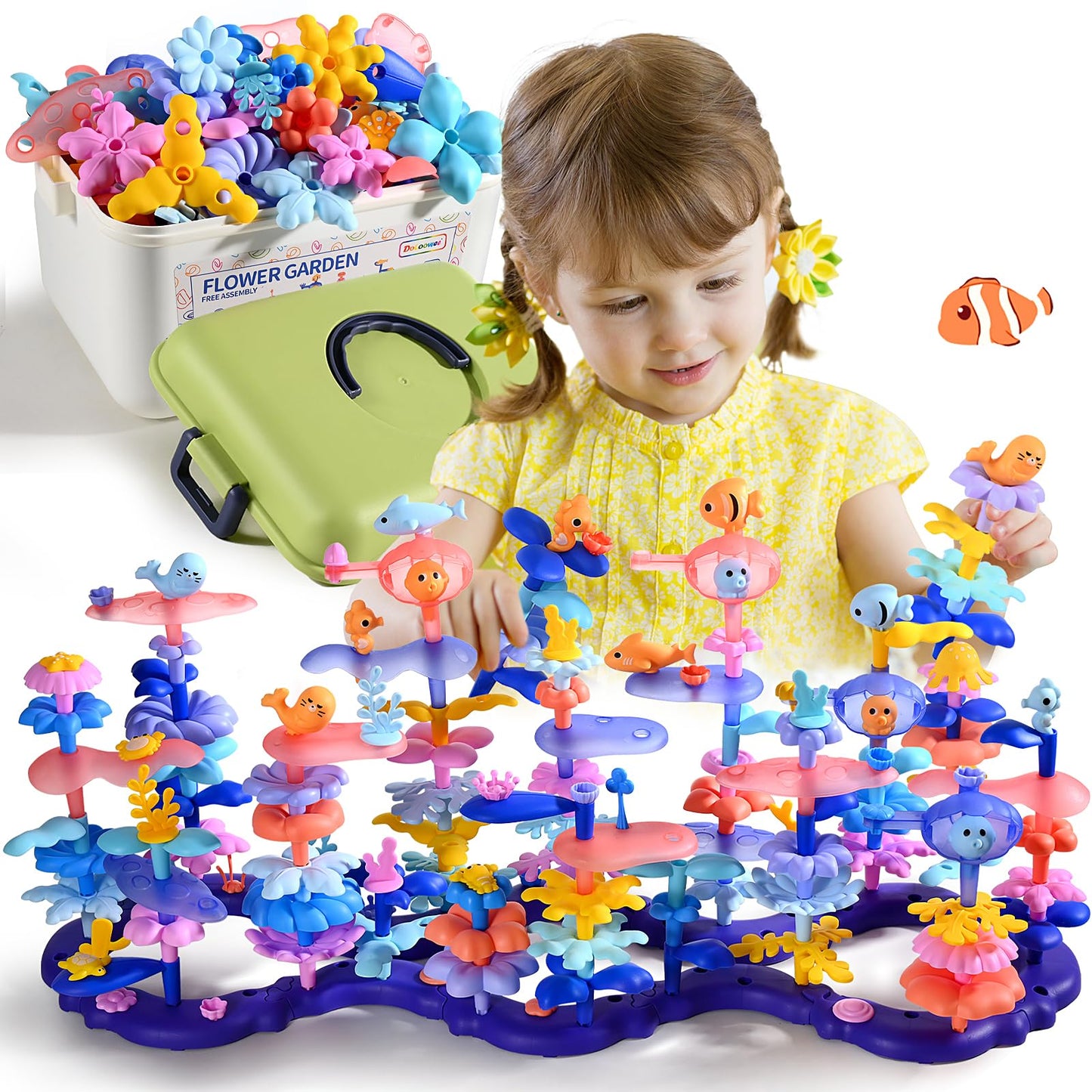 Doloowee 156 Pcs Flower Garden Building Toys for 3 4 5 6 7 8 Year Old Girls Sea Coral Stacking Toys Educational Toys for Toddlers