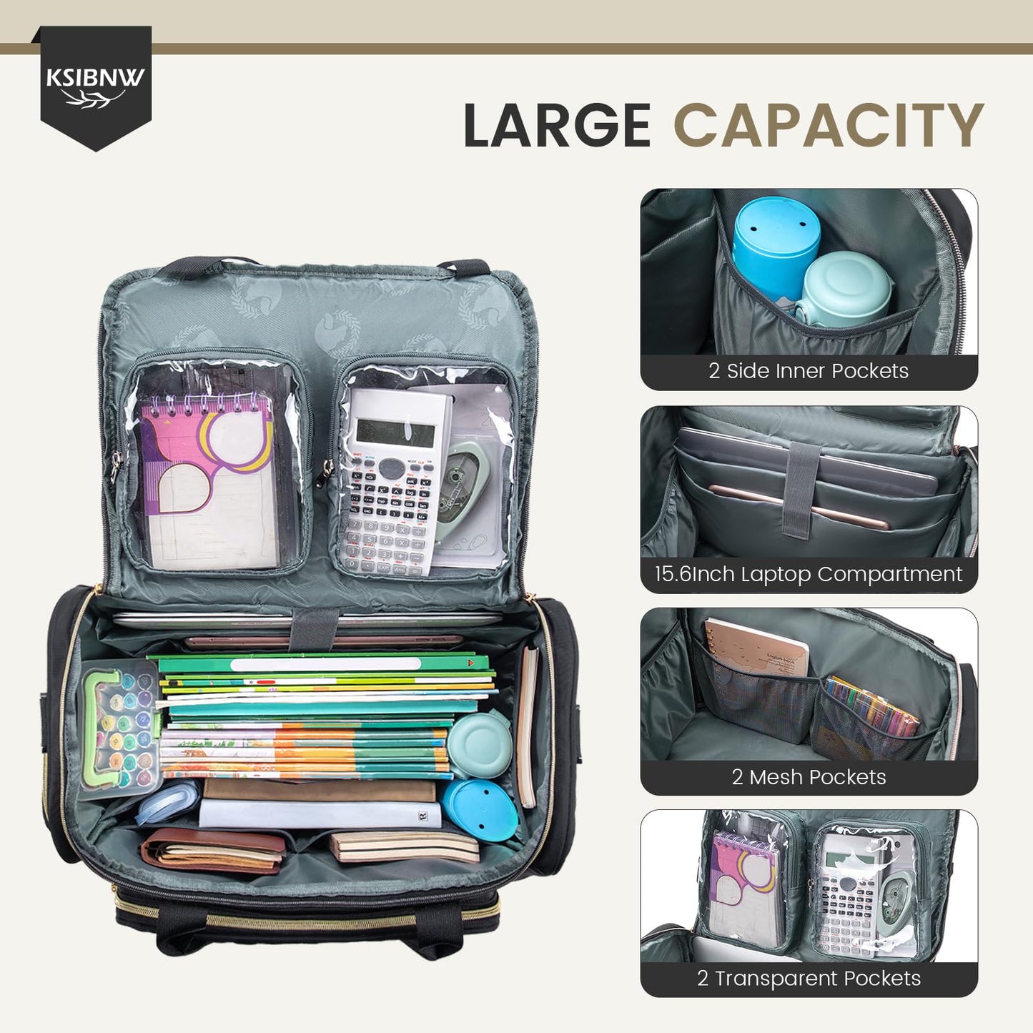 KSIBNW Rolling Laptop Bag for Women, Wheeled Teacher Tote Bag with Accordion Folder Waterproof Briefcases with 17 Inch Laptop Compartment and Detachable Dolly for Office, Work, Craft, Pink