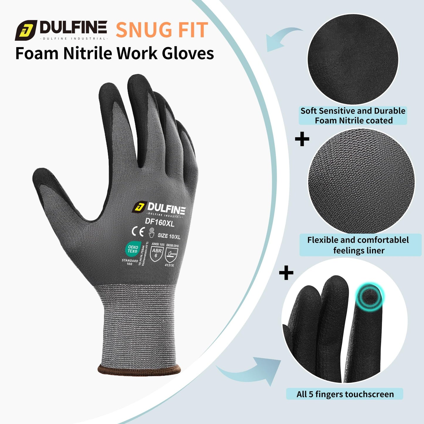 DULFINE Safety Work Gloves MicroFoam Nitrile Coated-36 Pairs Pack,Seamless Knit Nylon Glove with Black Micro-Foam Nitrile Grip,Ideal for General Purpose,Automotive,Home Improvement,Painting(X-Large)