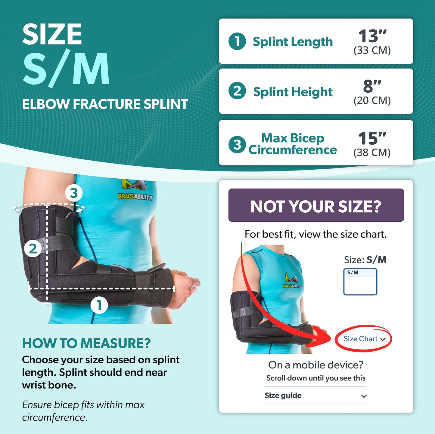 BraceAbility Elbow Immobilizer Brace | Removable Long Arm Cast and Soft Forearm Orthosis Splint for Broken Supracondylar, Distal Humerus, Proximal Ulna Fracture or Olecranon Bursitis (S/M)