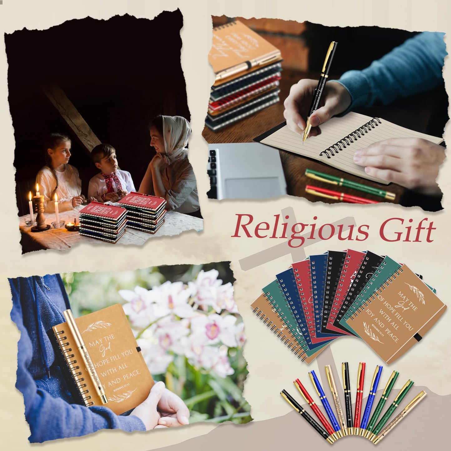 Kosiz 160 Pcs/80 Set Christian Gift Bulk Include Spiral Notebook and Bible Verse Ballpoint Pen Prayer Journal Religious Party Favor Christmas Church Gifts for Women Sunday School Family (Multicolor)