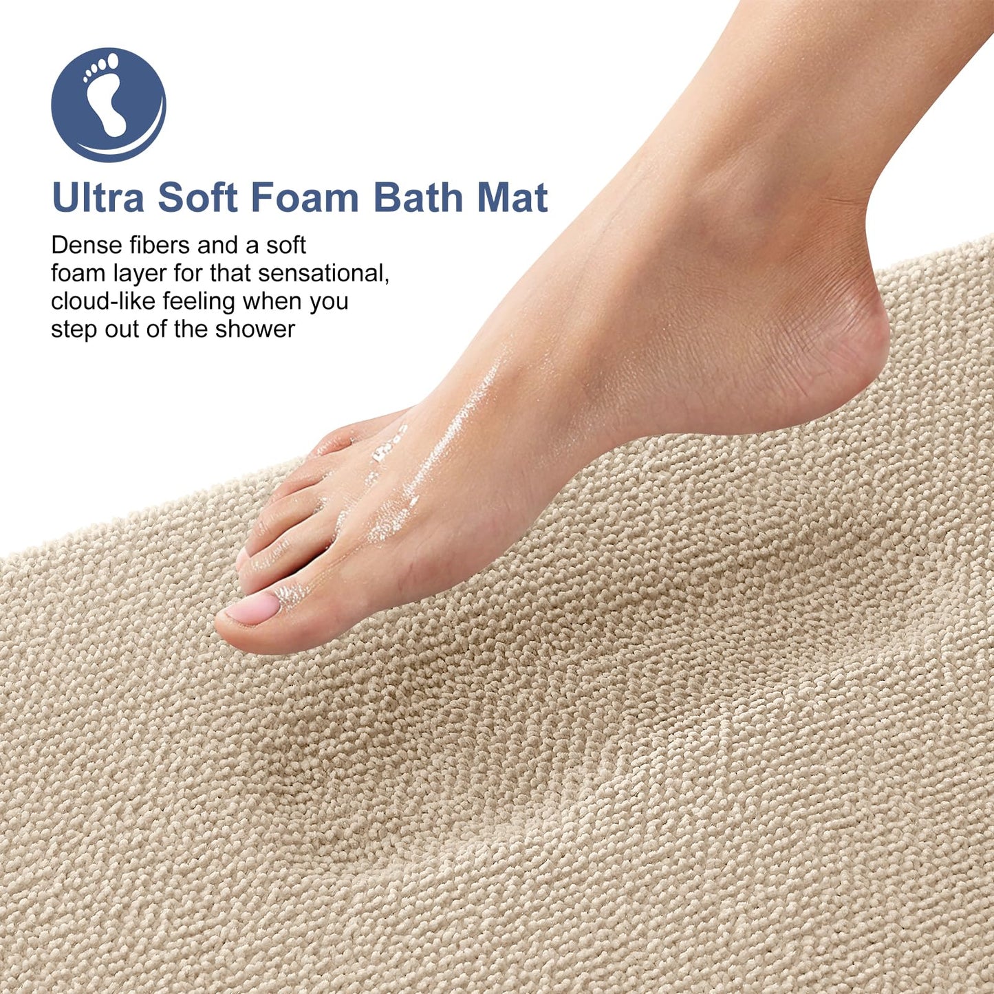 OLANLY Thick Memory Foam Bath Mat Rug 59x35, Extra Soft Absorbent Bathroom Rug, Quick Dry Bath Mats, Non-Slip, Machine Washable Carpet for Bathroom, Tub and Shower, Home Decor Accessories, Beige