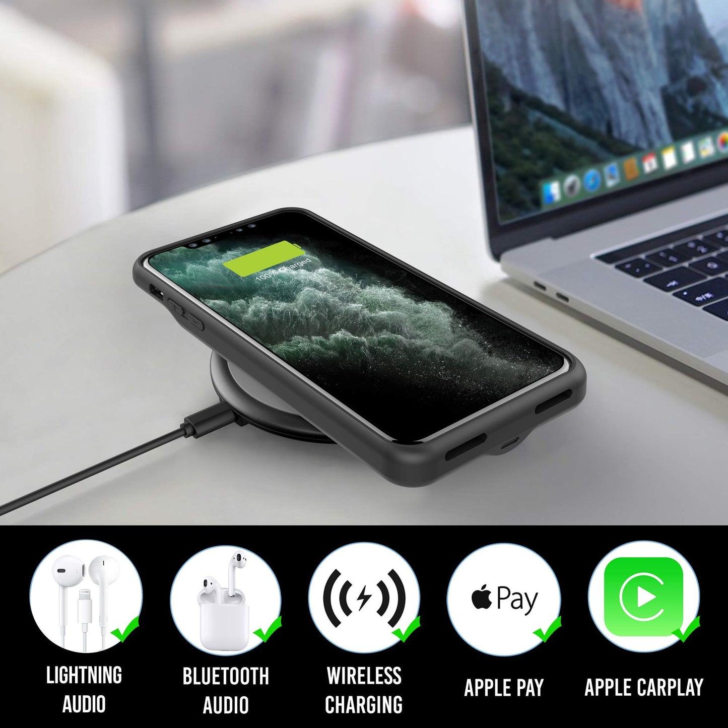 Alpatronix Battery Case for iPhone 13 and iPhone 13 Pro (6.1 inch), Strong Slim Portable Protective Extended Charger Cover with Wireless Charging, CarPlay, Certified Connector Chip (BX13) – Black
