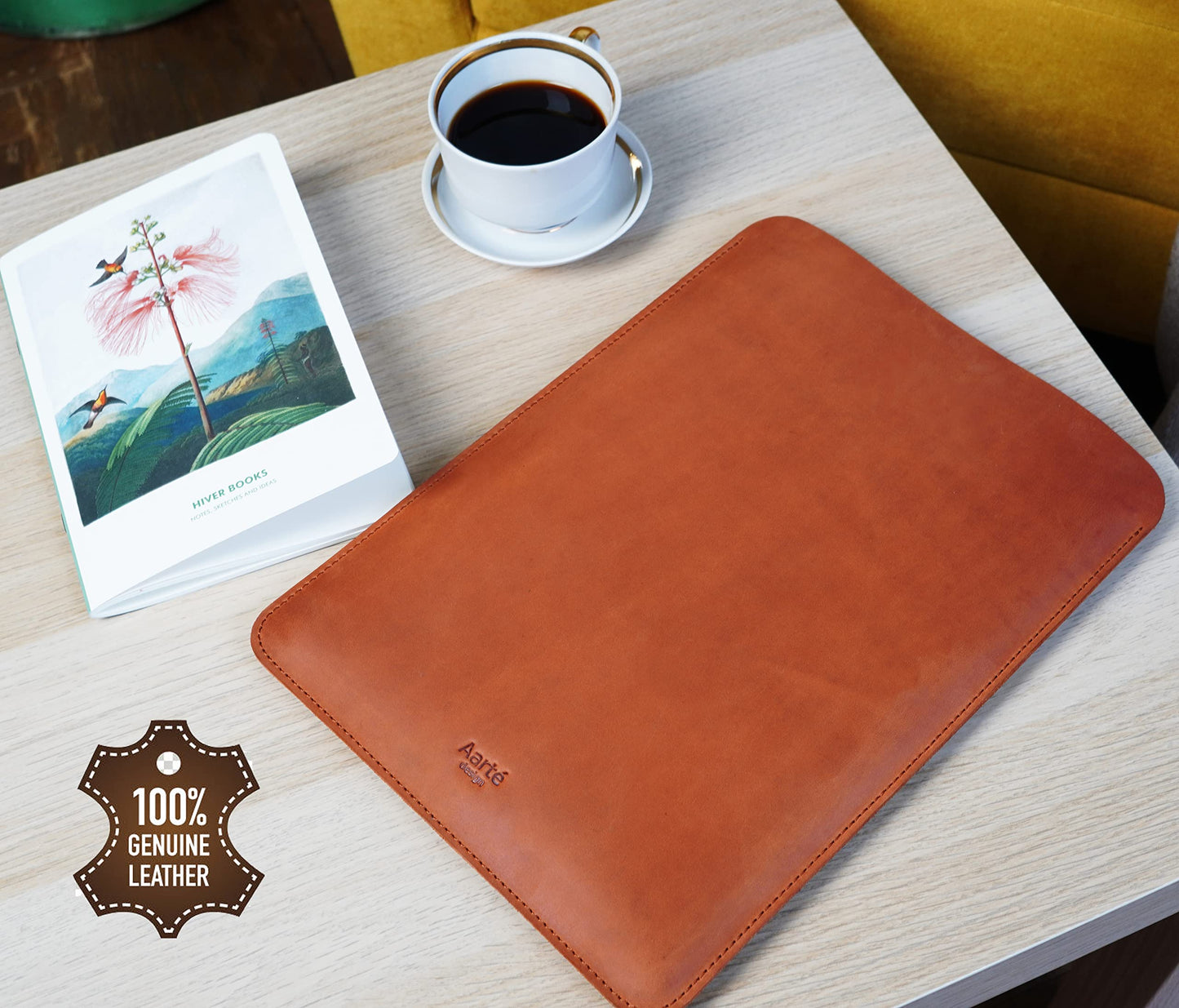 Aartedesign Genuine Vintage Leather Sleeve case for 13-inch MacBook Air/Pro 2018-2025 M1 M2 M3 A2337 A2179 A1932 / 13 MacBook Pro M1 M2 M3 /A2338 A2251 A2289 (2018-2025) (Vertical, Cognaq)
