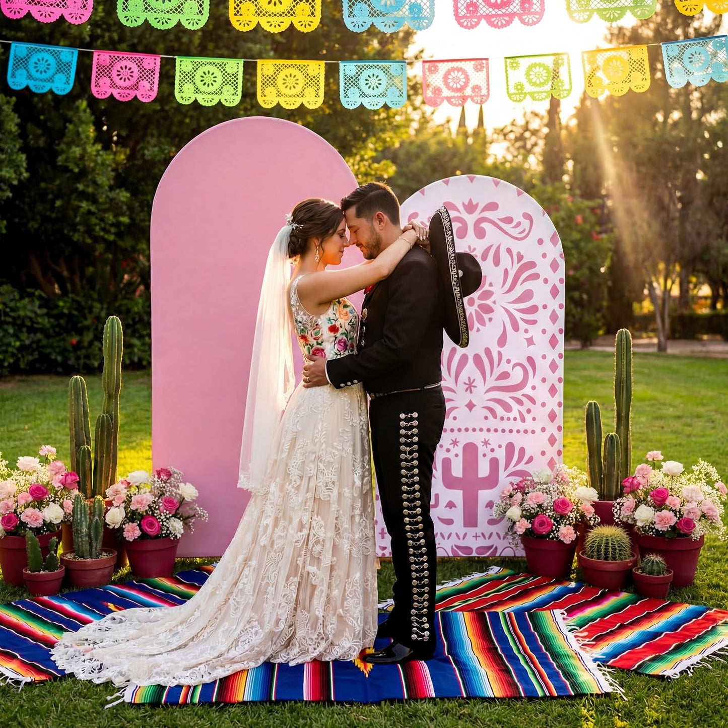 Tegeme 2 Pcs Mexican Fiesta Theme Arch Covers Backdrop Stretchy Fabric Covers for Cielito Lindo Party Decoration Baby Shower Birthday Bridal Shower(Rose Red)