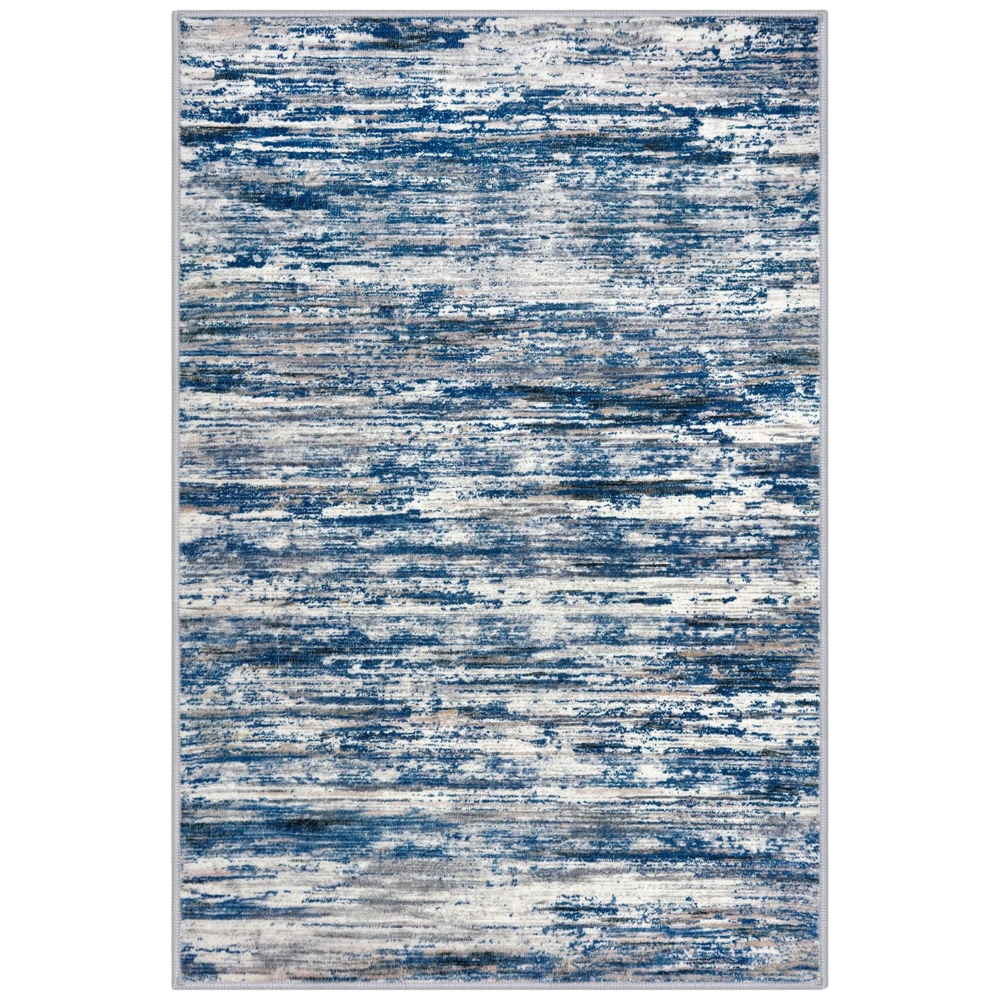 SIILOOM 5x7 Modern Abstract Area Rug for Bedroom, Navy Blue Gray Neutral Multi Large Super Soft Washable Rug with Non-Slip, Non-Shedding Rugs for Living Room, Indoor Door Mat for Home Décor