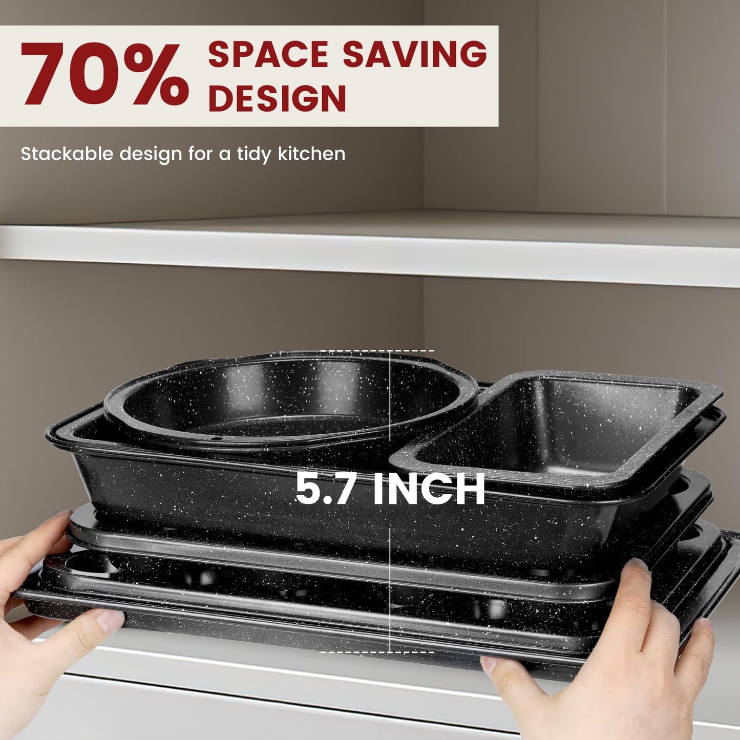 Terlulu 10-Piece Baking Pans Set, Bakeware Sets Nonstick, Baking Set for Oven Cooking, Stackable Carbon Steel Set Include Cookie Sheets, Muffin Pan, Cake Pan, Pizza Pan, Loaf Pan, Roasting Pan, Black