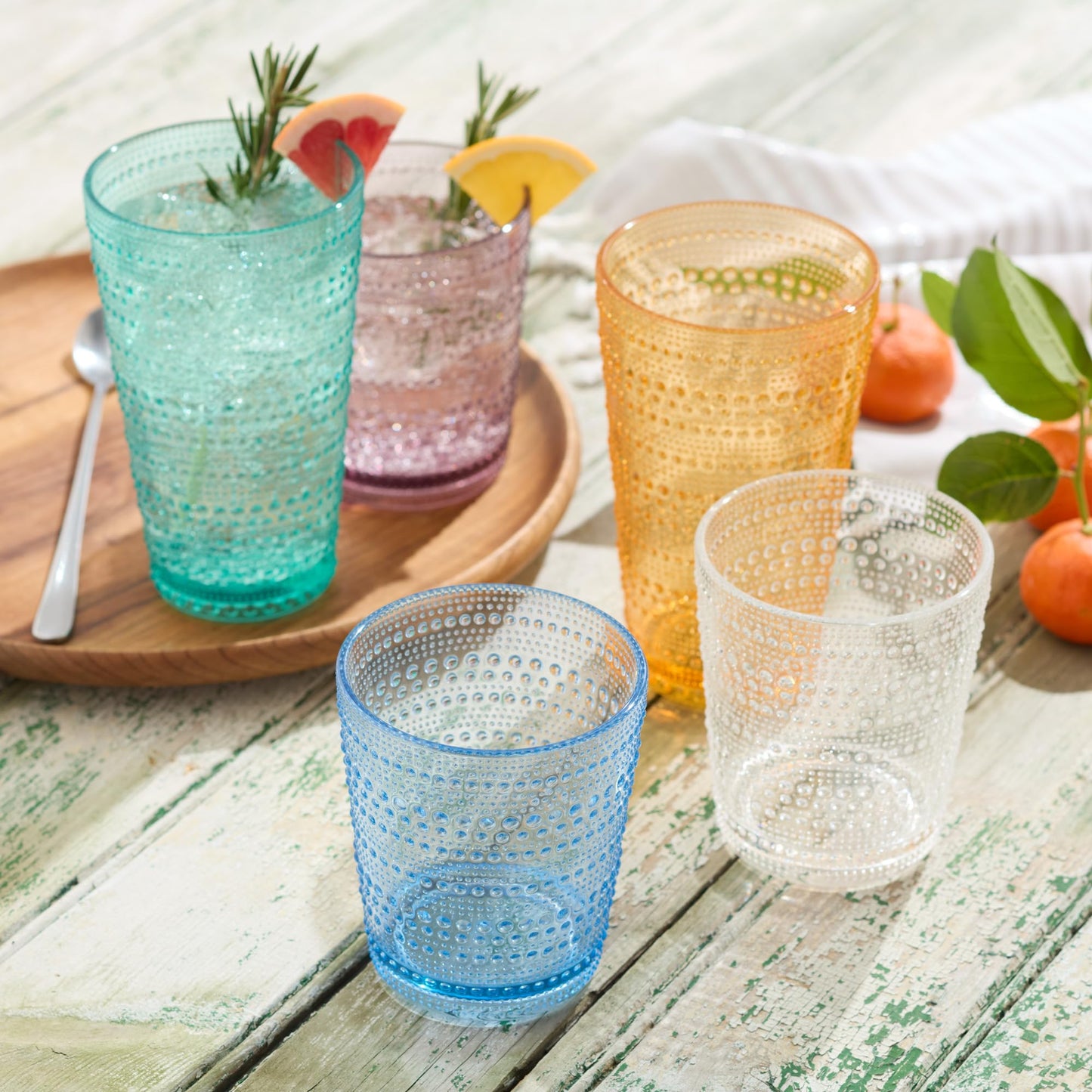 Santa Fe Clear Set of 6 Premium Acrylic Ice Tea Glass 22 oz – Unbreakable Drinkware with Textured Bubble Design, Shatterproof Tumblers for Indoor & Outdoor Use