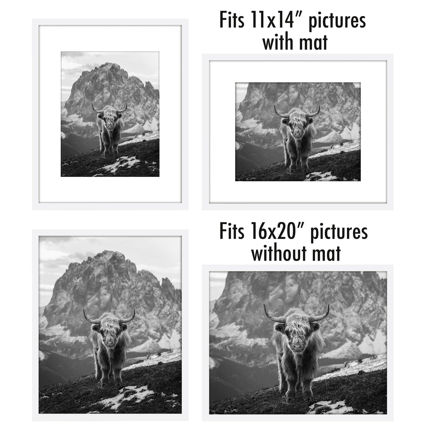 Americanflat 16x20 Picture Frame with Polished Plexiglass - Set of 5 - Use as 11x14 Frame with Mat or Display 16x20 Photo Without Mat - Galleria Collection - Picture Frames for Wall Display - White