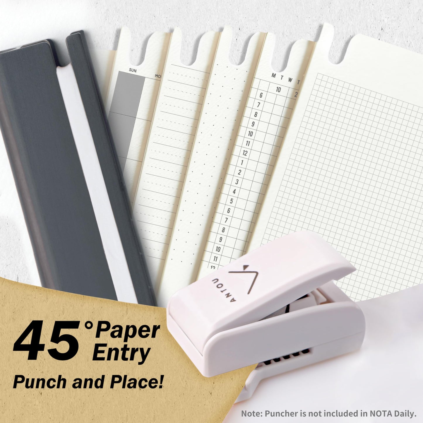 ANTOU BOOK NOTA Recycled Leather Magnetic Binder Journal Notebook, Refillable A6 Writing Planners, 5.3" x 6.9" - Daily