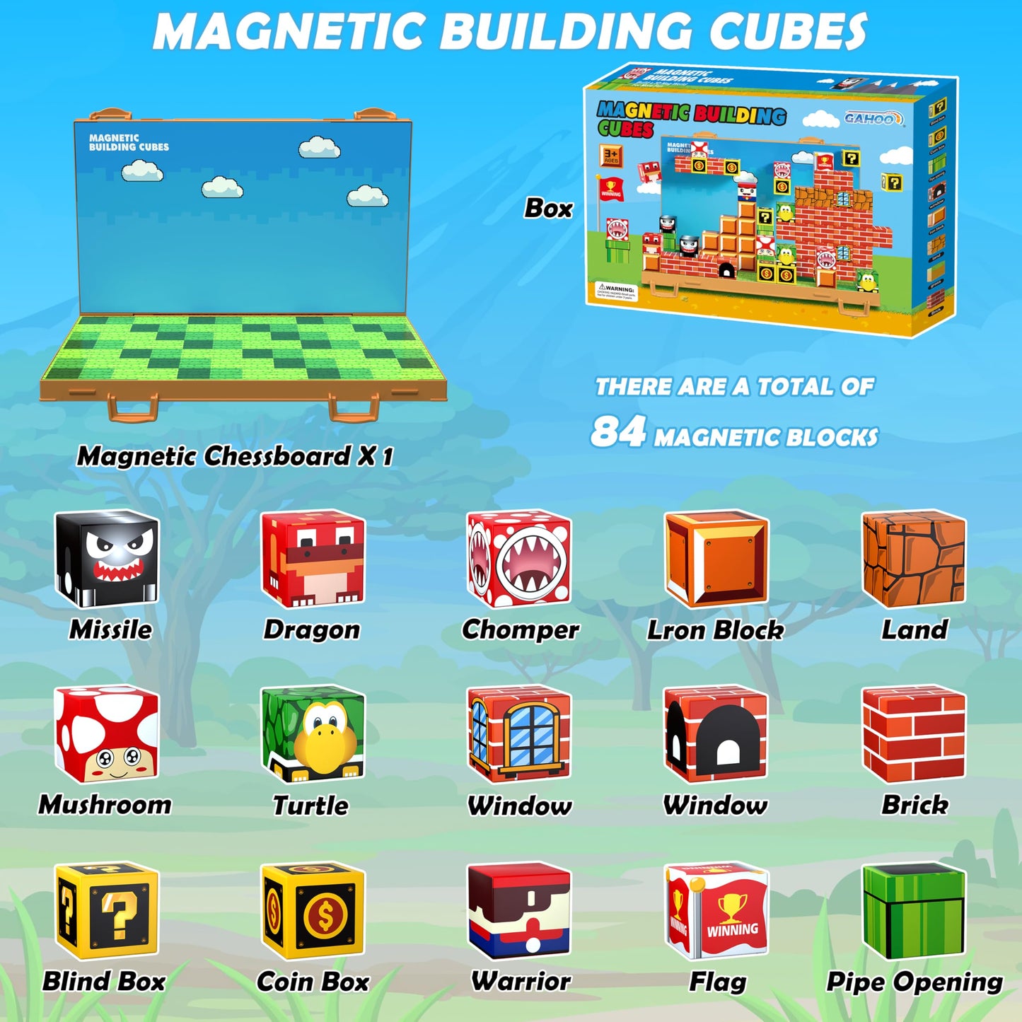 Magnetic Blocks, Build 3D Magnet Building Toys World with Magnetic Tiles, Foldable Magnetic Board, STEM Sensory Toy for Kids, Toy Magnetic Building Sets Gifts for Age 3 4 5 6-10 Year Old Boys Girls