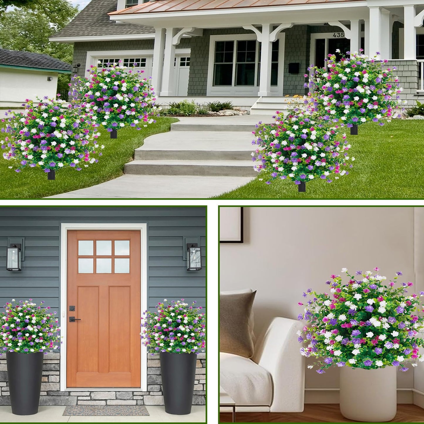 Artificial Boxwood Topiary Ball Tree Outdoor Set of 2,UV Resistant Fake Topiary Balls Flowers with Spike, Realistic Faux Shrubs Plants Bushes Greenery for Spring Porch Outdoor Planter Diameter15.8