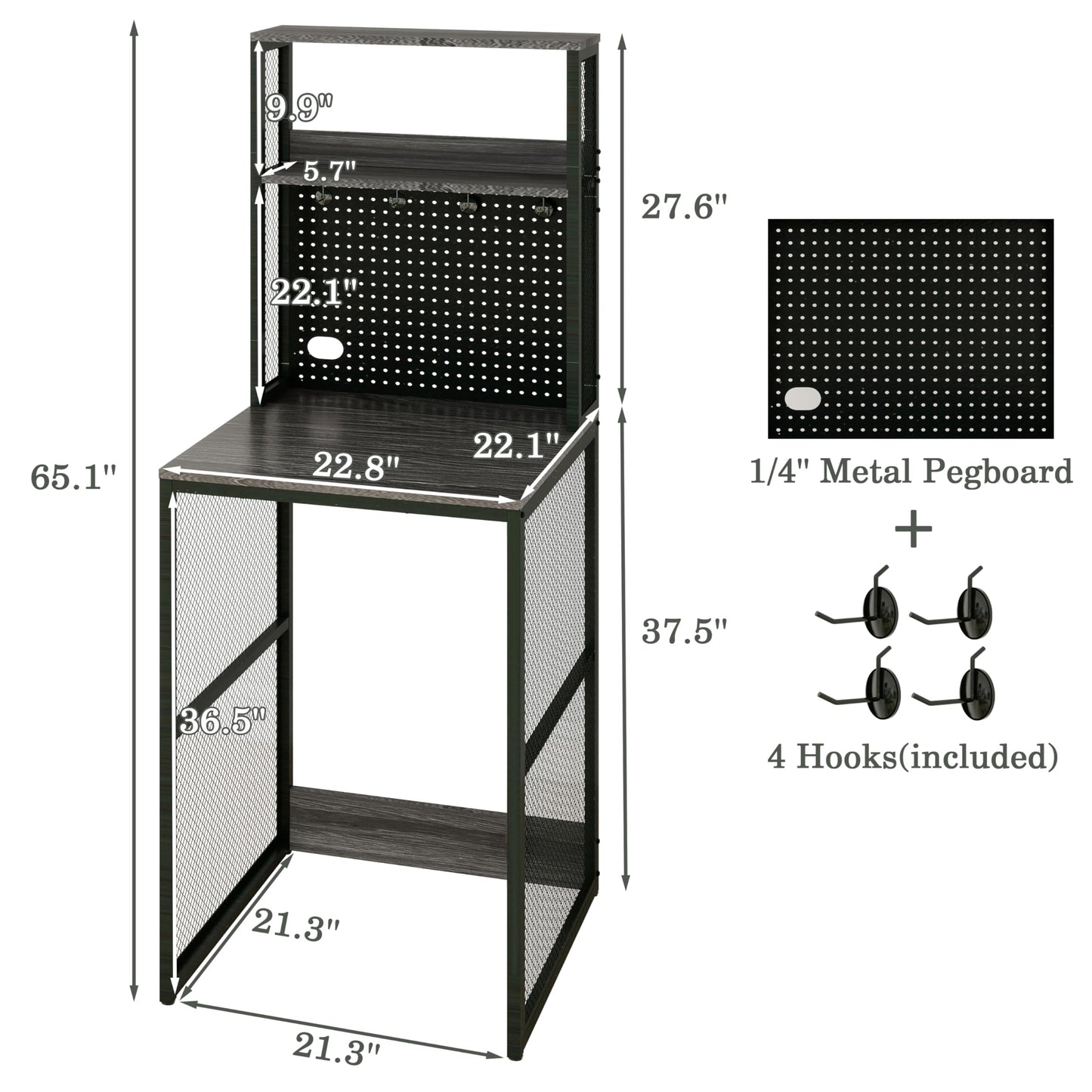 KirKical Mini Fridge Stand Shelf with Storage, Bakers Rack Coffee Bar Table Microwave Oven Stand with Mini Fridge Space for Home Kitchen Dorm, Slate Grey