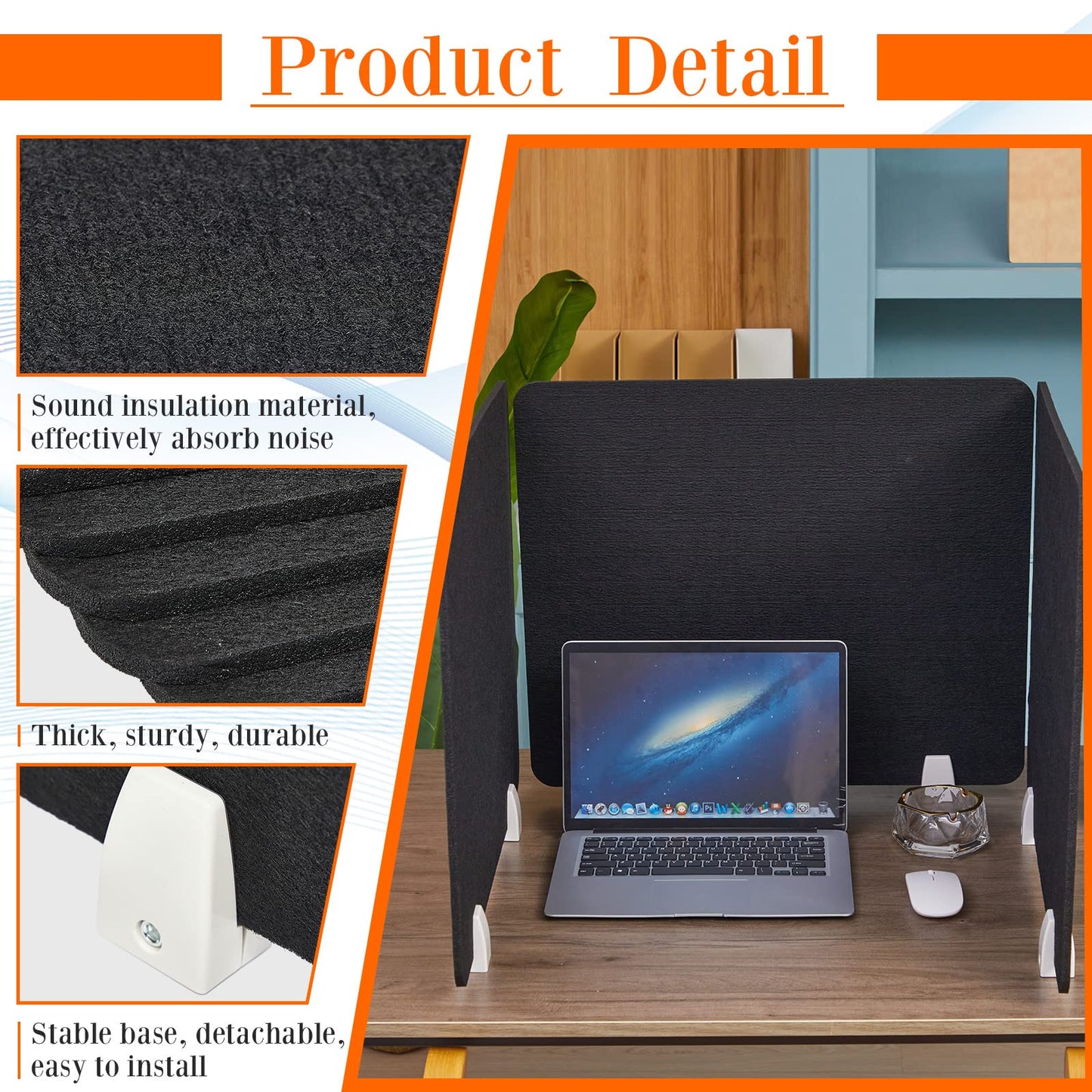 6 Pcs Desk Divider Privacy Panel 20 x 24" Clamp-on Acoustic Freestanding Desktop Partition Dividers with Aluminum Guard Clamps for Office Student Sound Proof Reducing Noise Visual Distractions(Black)