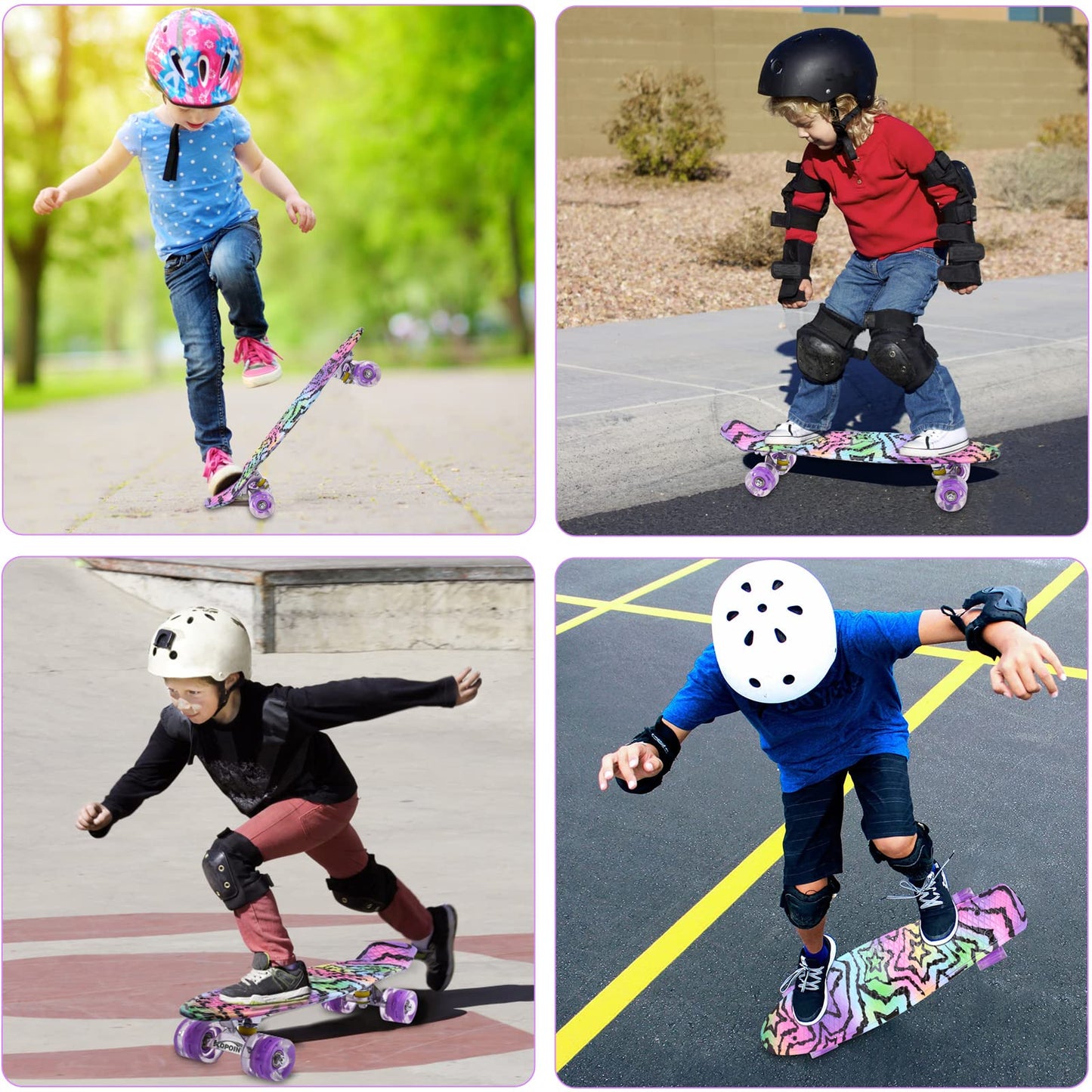 Kqpoinw Kids Skateboard,22" Complete Skateboards for Kids,Teens,Girls,Beginners,Skate Board,Purple Skateboards with Colorful LED Light up Wheels,Skate Tool, Ideal Gift for Girls,Kids