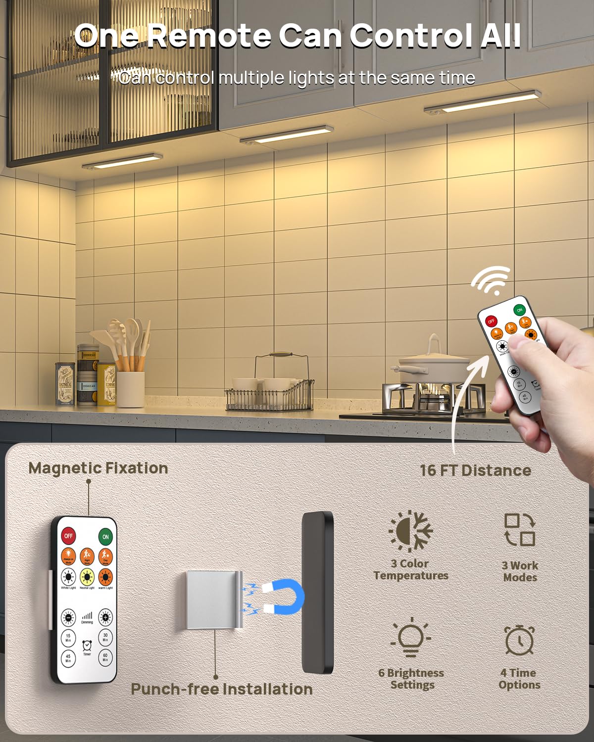 Under Cabinet Lights Wireless,11.9" Motion Sensor Light Indoor with Remote Control,2500mAh LED Rechargeable Battery Operated Closet Light,3 Color Temps,Under Counter Lights for Kitchen,Stairs,5 Pack