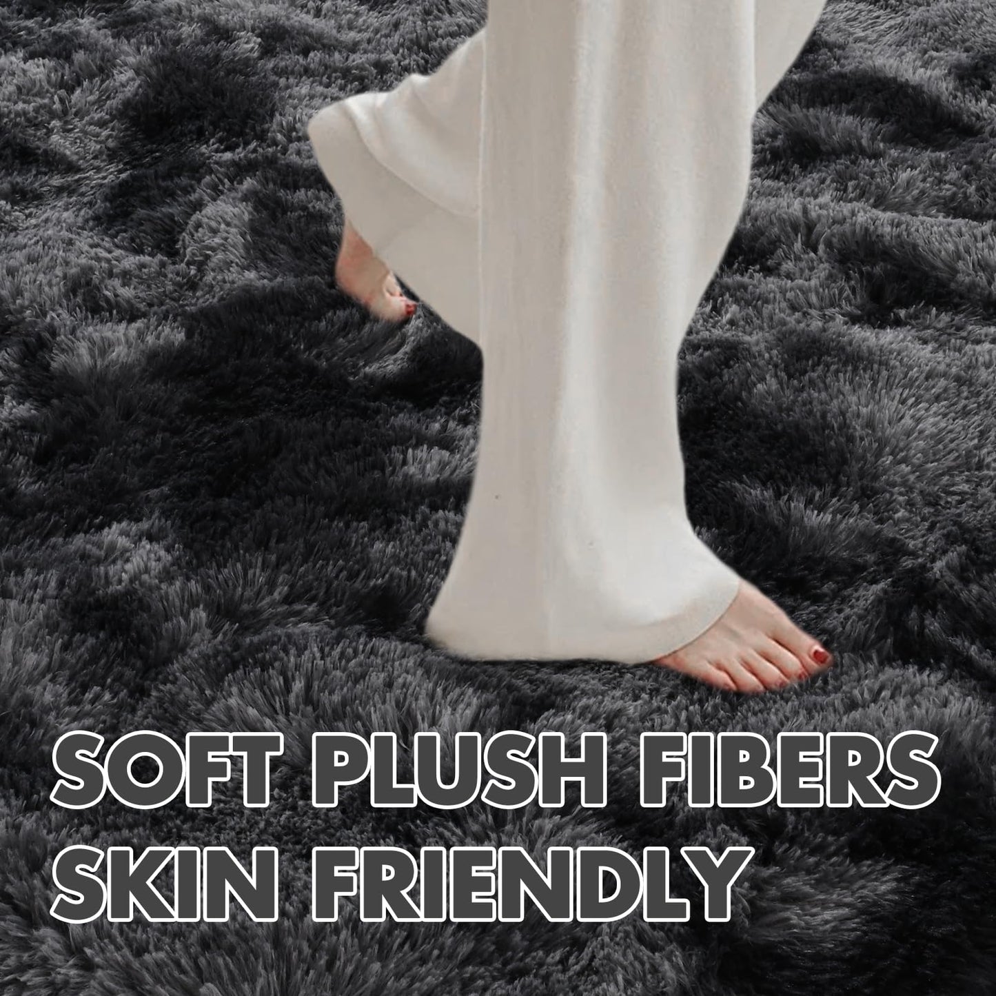 9x12 Ft Extra Large Shag Rugs for Living Room, Tie Dyed Ultra Soft Fluffy Furry Area Rugs for Bedroom Indoor Floor, Aesthetic Carpet for Kids Home Decor (Dark Grey)