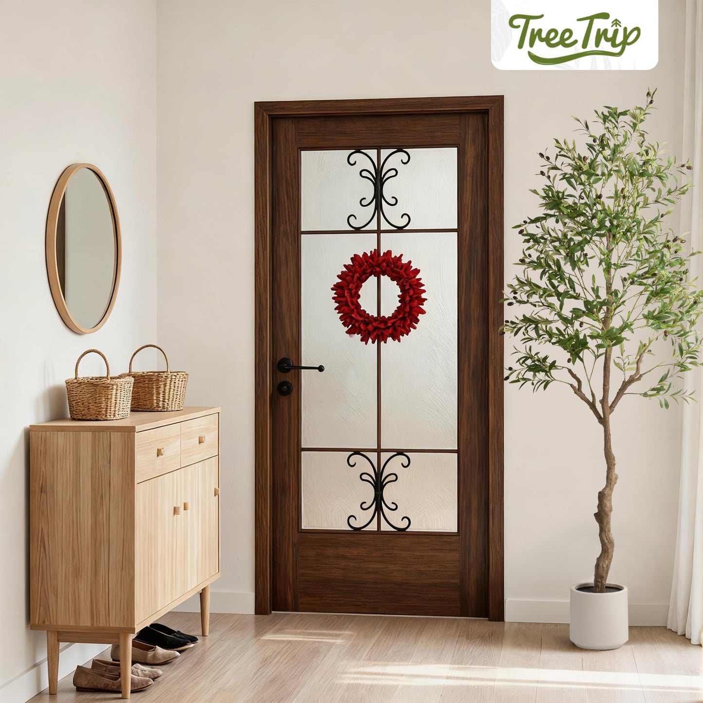 TreeTrip Olive Tree Artificial Indoor, 7 FT Faux Olive Trees with Planter, Fake Tall Plants with Natural Trunk and Lifelike Fruits for Home Office Decor(1, 7FT)