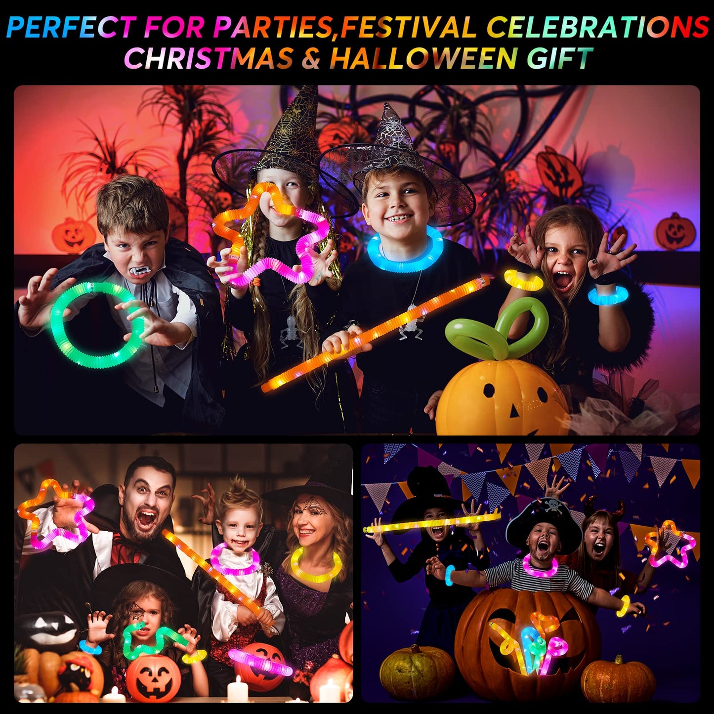 AIRNEY 48 PCS Glow in The Dark Party Supplies, Light Up LED Pop Tubes, Glow Sticks Sensory Toys Birthday Party Favors for Kids, Light Up Toys Goodie Bag Stuffers Gifts Prize