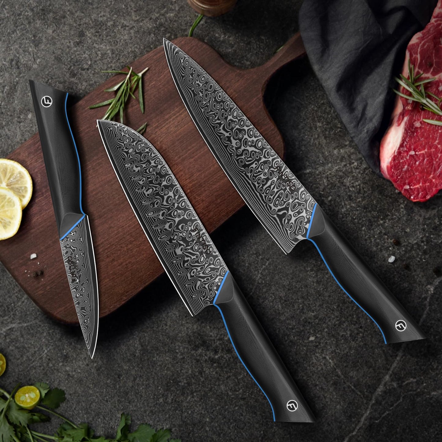 3PCS Kitchen Knife Set, Ultra Sharpe Chef Knife Set Forged of 67-Layer Japanese Damascus Steel, Premium Knives Set Professional Sharp Knives Set with G10 Handle