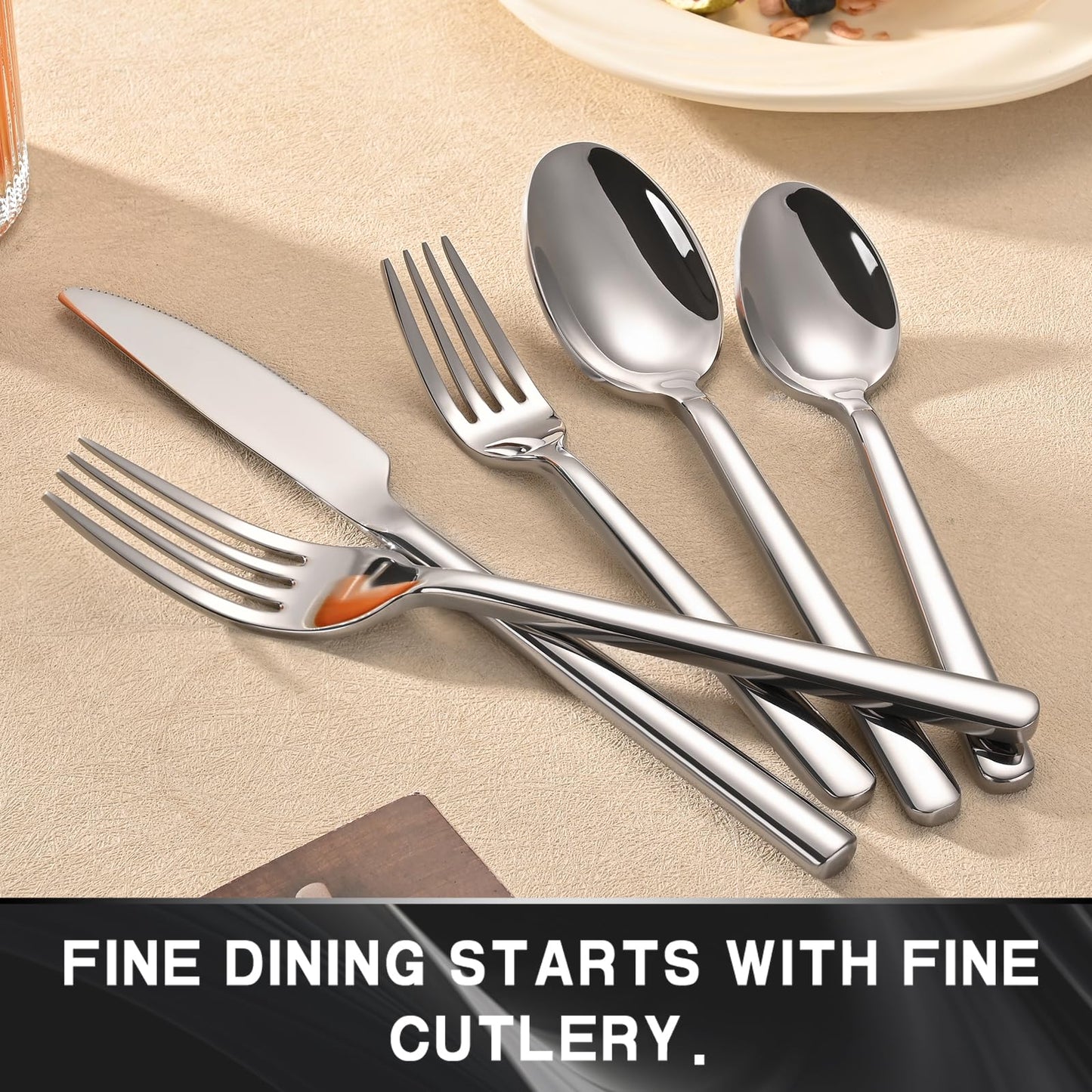 TININA 40-Piece Silverware Set, Heavy-Duty Stainless Steel Flatware Set for 8, Cutlery Set with Modern Round Handle, Mirror Polished Silverware for Home, Wedding, Restaurant, Dishwasher Safe