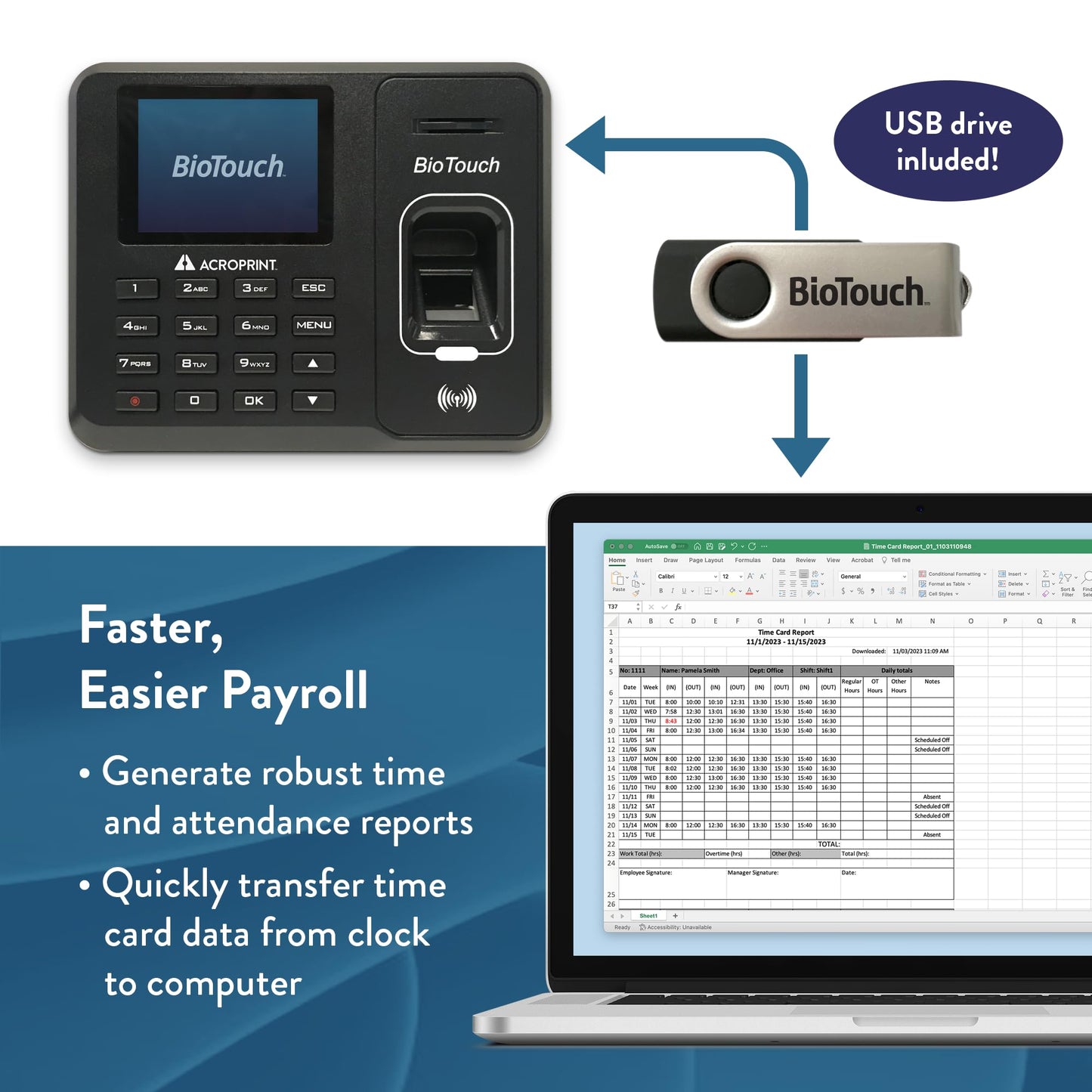 Acroprint BioTouch Self-Contained Automatic Biometric Fingerprint/Proximity Time Clock (No Monthly Fee)