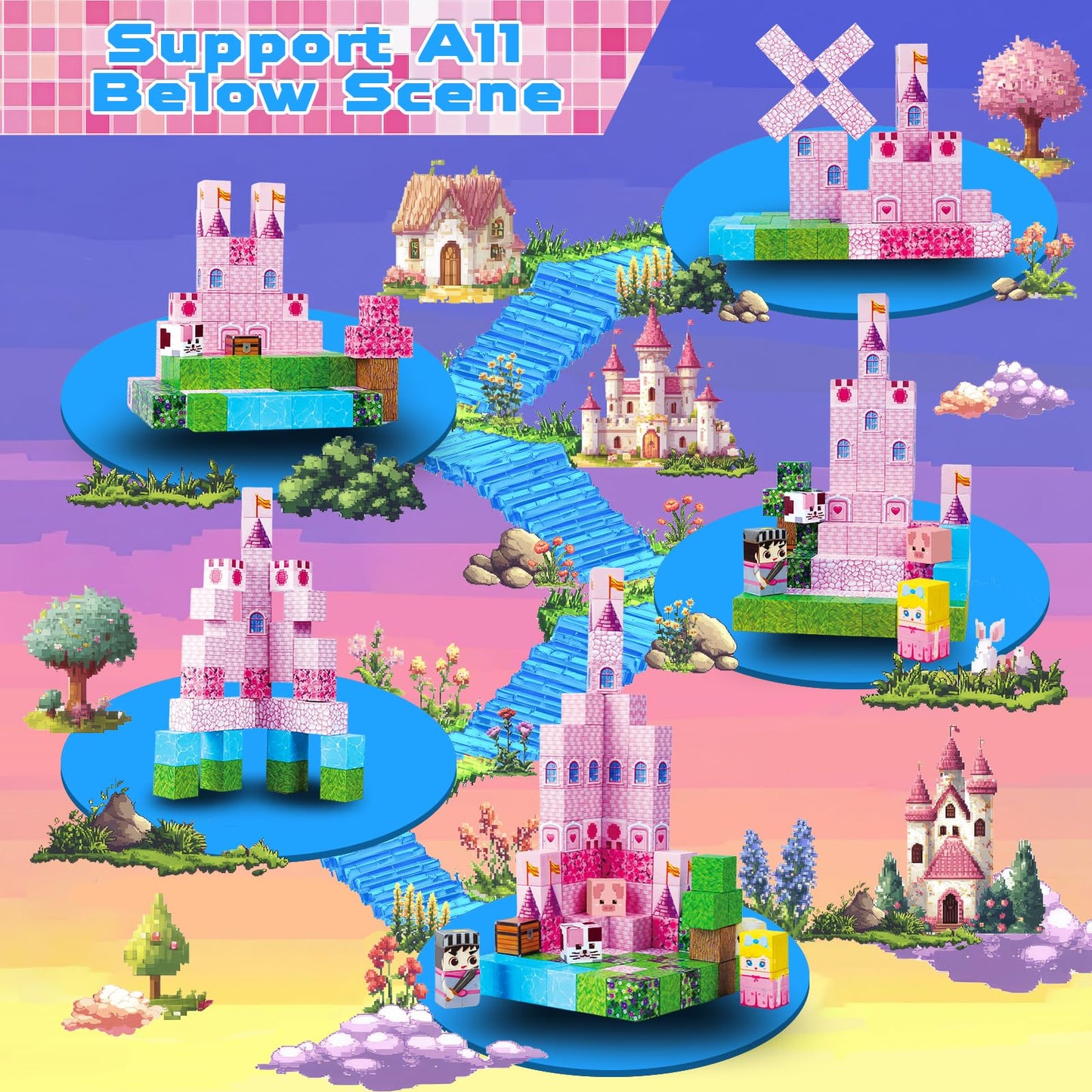 Annexfun Magnetic Blocks-100PCS Magnetic Building Blocks, Princess Castle Building Set, STEM Learning Toys for Kids Ages 3-8