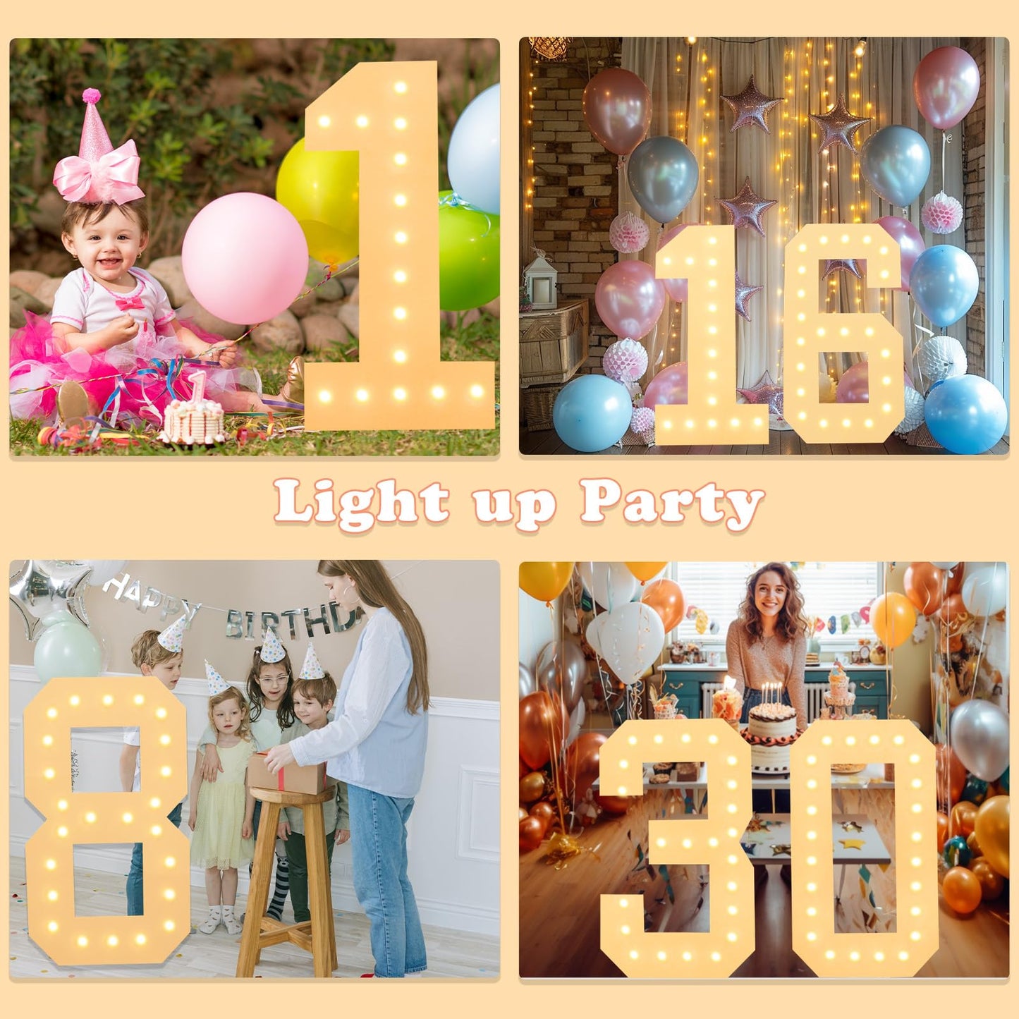 4FT Light Up Numbers, Marquee Numbers 4 Feet Tall Giant Number 16 Mosaic Big Number Sign for 16th Birthday Party Backdrop Anniversary Decorations, Pre-Cut Large Frame Number 16