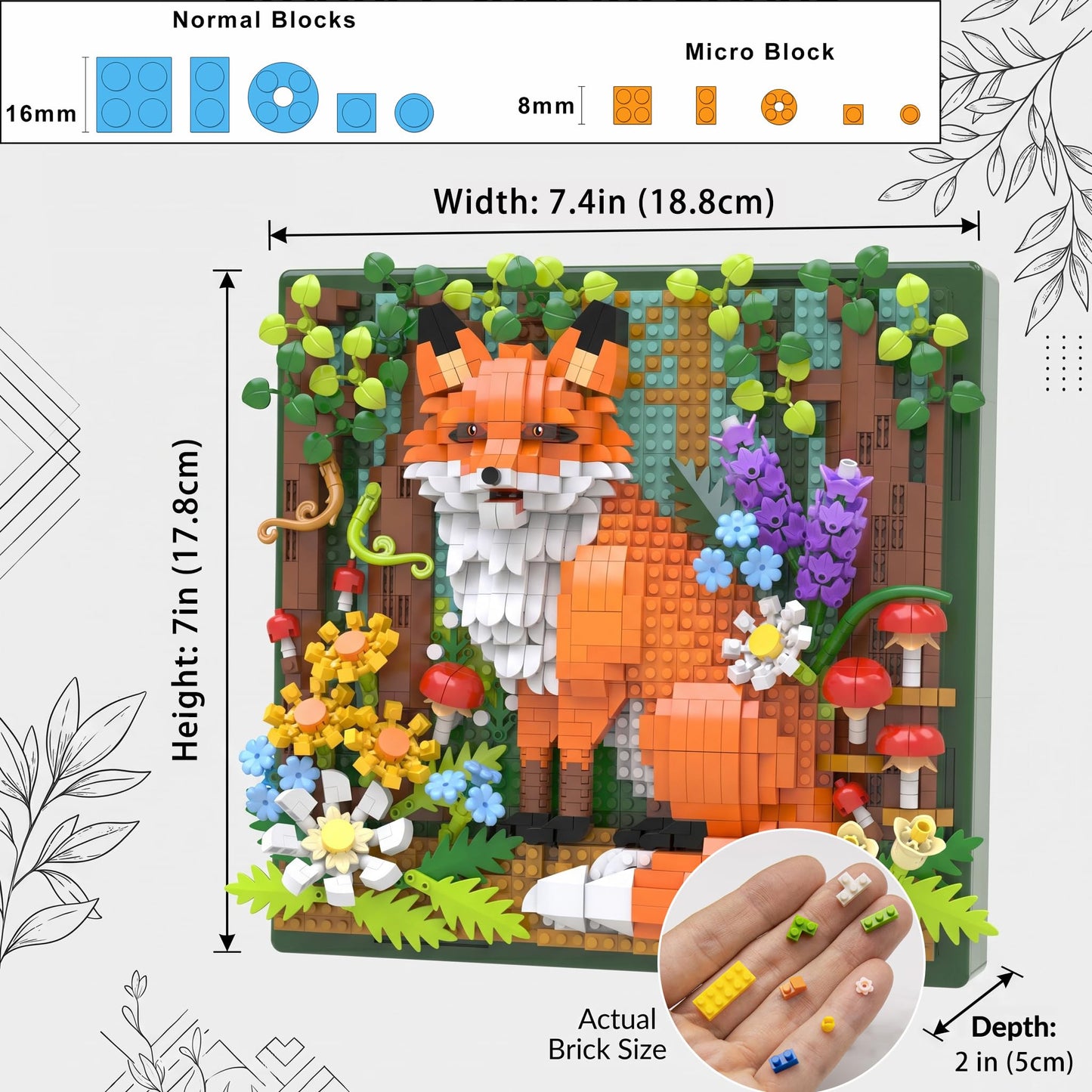 BeepZipp Forest Fox 3D Wall Art Micro Mini Building Blocks Set, 1539 PCS Animal Model Kit for Home Office Wall Decor or Tabletop Display, Unique Birthday Gift for Adults Teens Girls Boys Ages 14+