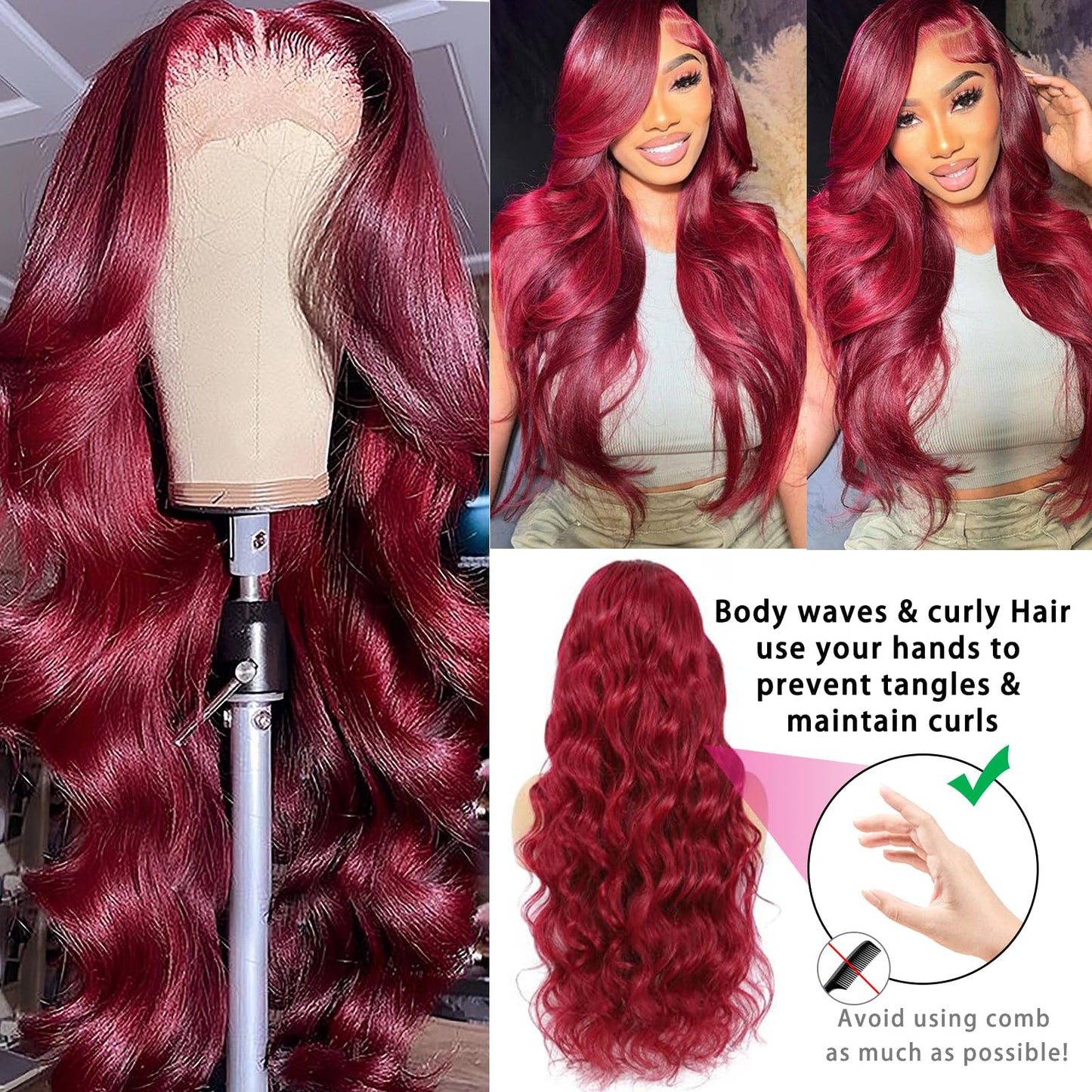 99J Burgundy Lace Front Wigs Human Hair 200 Density 20 Inch 13x4 Body Wave HD Lace Front Wigs Human Hair With Pre Plucked Glueless Red Wig Wine Red Lace Front Wigs