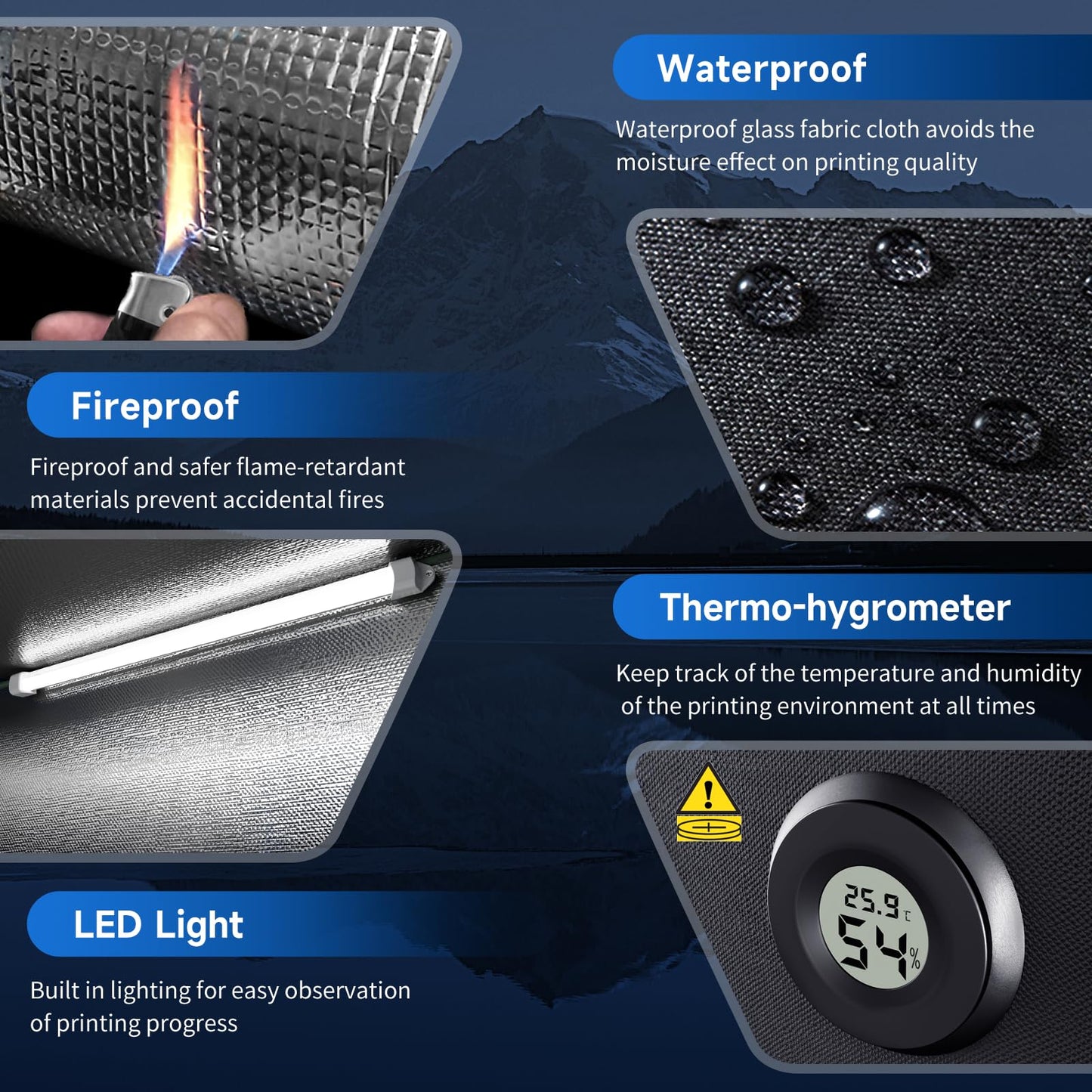 3D Printer Enclosure with Ventilation Kit, LED Light,Thermo-Hygrometer, Premium Fireproof Dustproof Tent Constant Temperature Protective Cover for Creality Ender 3 V3 SE/KE/Ender 3/3 Pro/3V2/3S1/Neo
