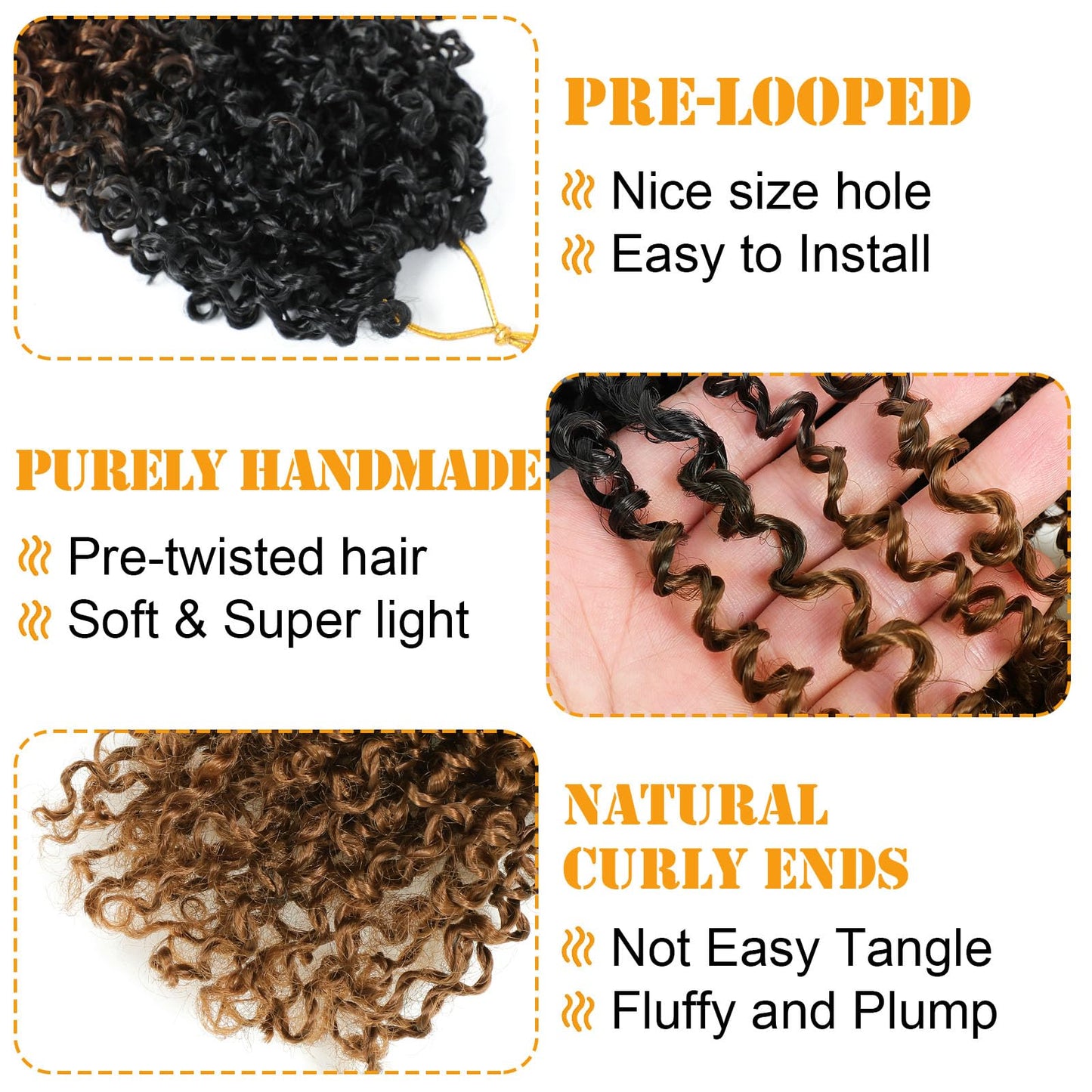 Aksice 10 Inch Yanky Twist Crochet Hair Pre-looped 8 Packs Ombre Brown Spring Twists Hair Senegalese Twist Crochet Hair with Curly Ends Synthetic Crochet Braids (1B/30#)