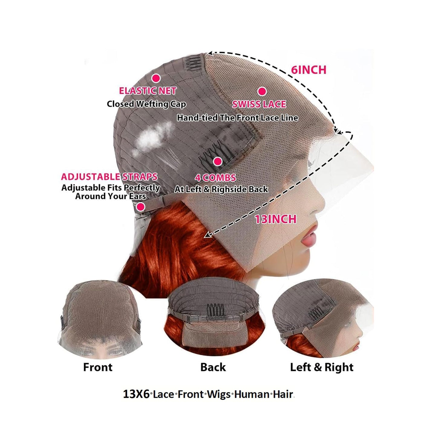 180% Density 13x6 Lace Front Wigs Human Hair Pre Plucked 13x6 Reddish Brown HD Transparent Body Wave Lace Front Wigs For Women Ginger #33 Colored Brazilian Virgin Hair Glueless Wigs Human Hair 22Inch
