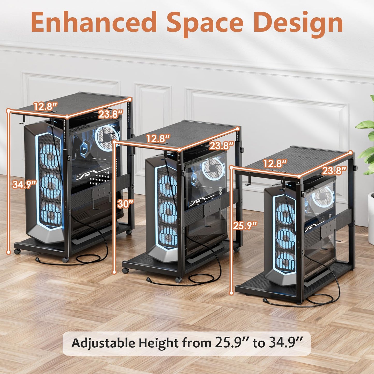 JANE EYRE Adjustable Gaming Computer Tower Stand: 15-Level Height